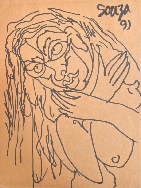 Untitled (woman with arms crossed over chest) by F.N. Souza — Ink/marker on paper, 1991