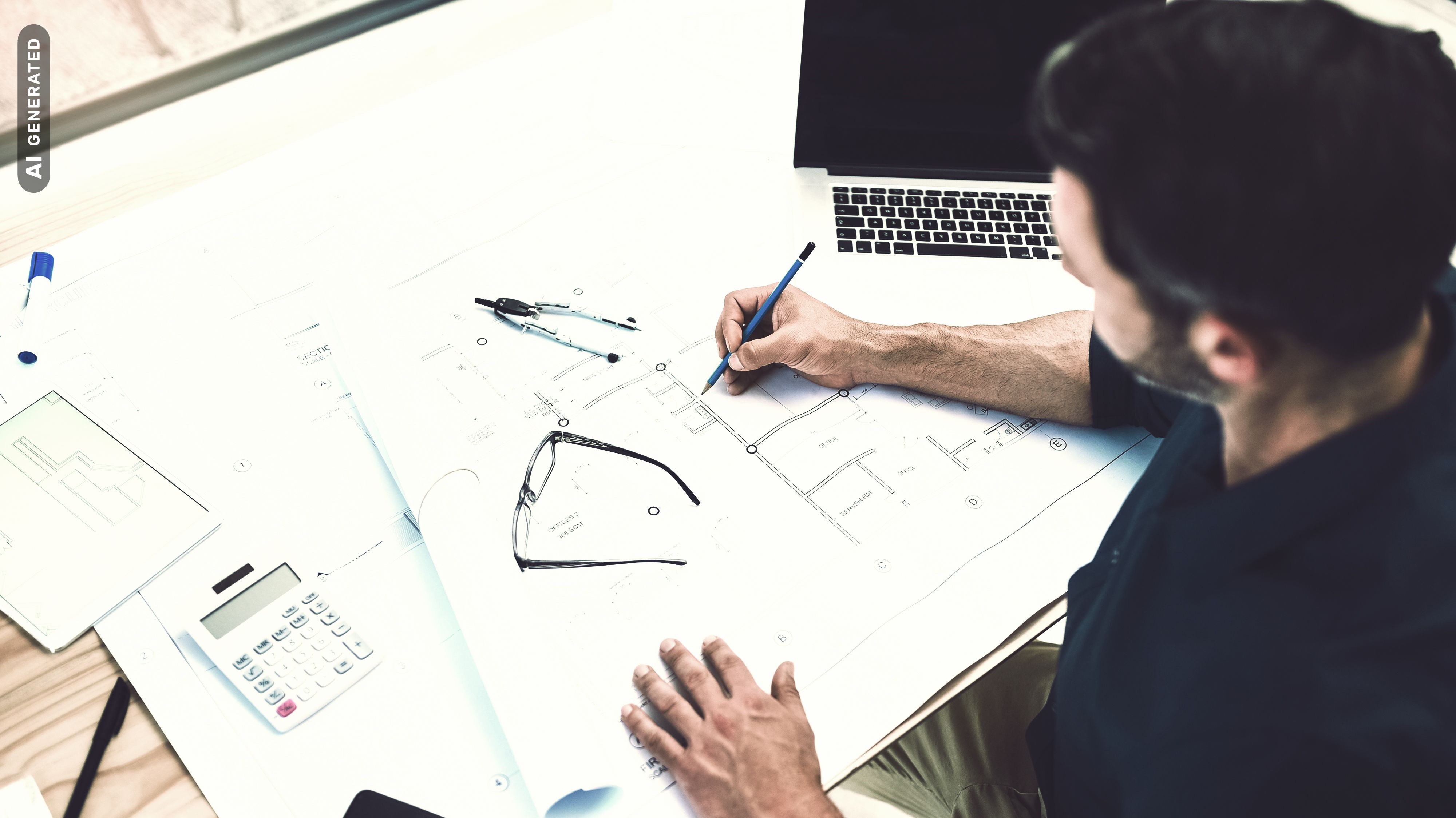 Mann bei der Bauprojektplanung, AI-generated
