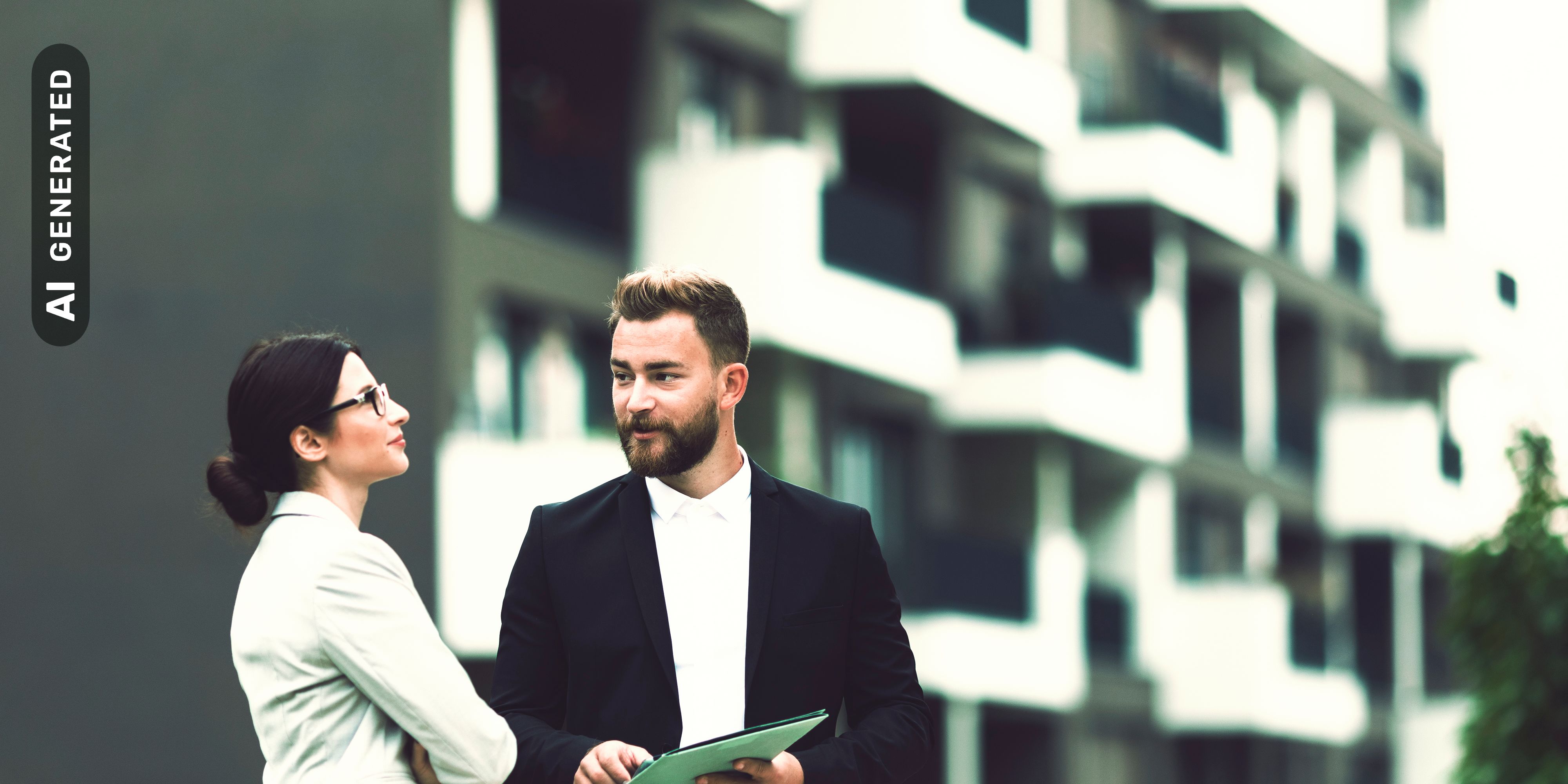 Frau und Mann bei Immobilienbesichtigung, AI-generated