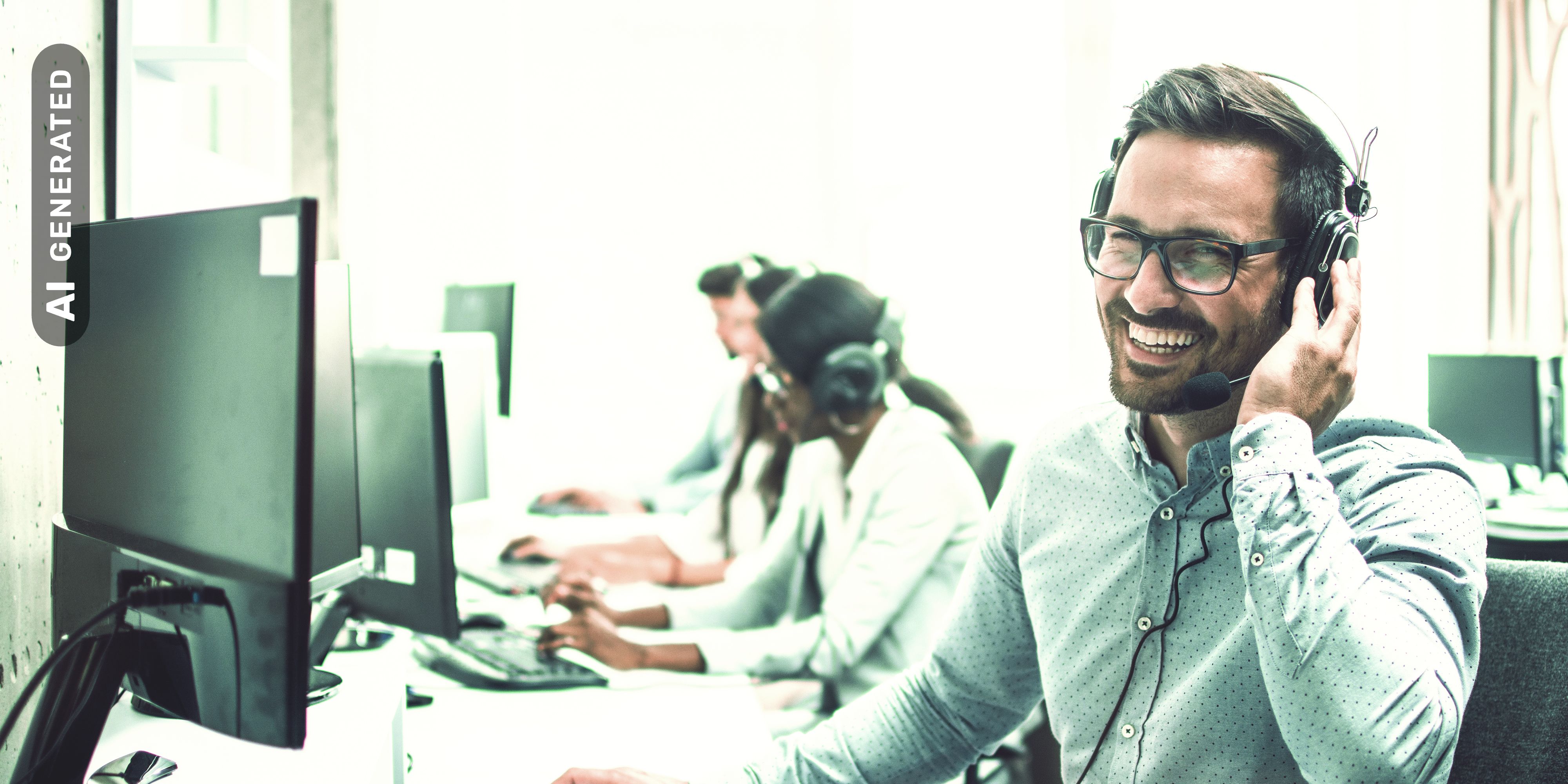 Mann telefoniert mit headset, AI-generated