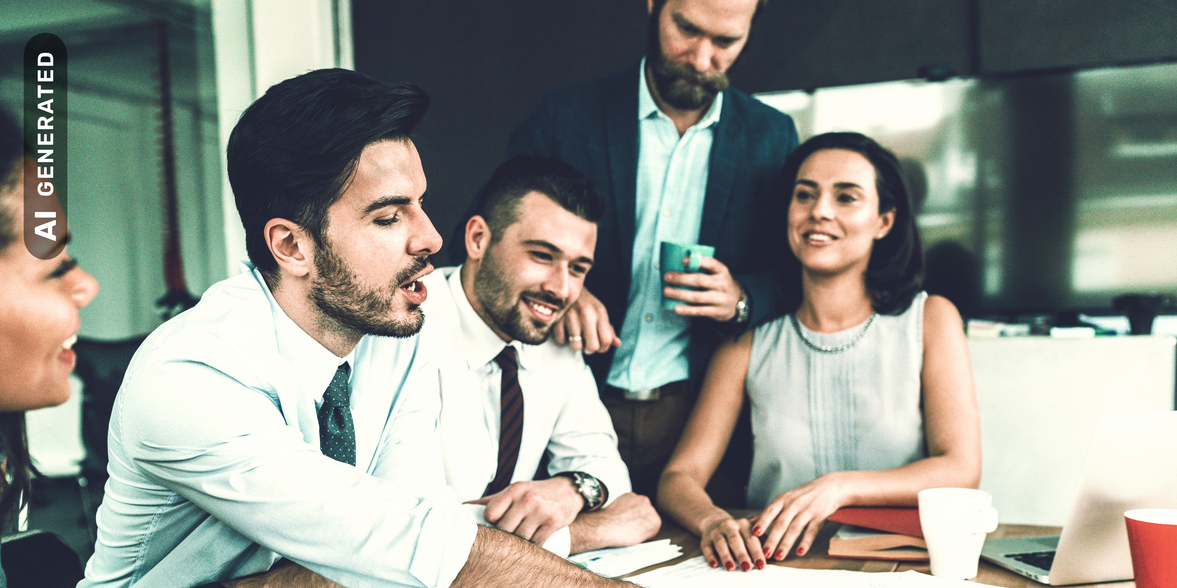 Team bei Meeting im Büro, AI-generated