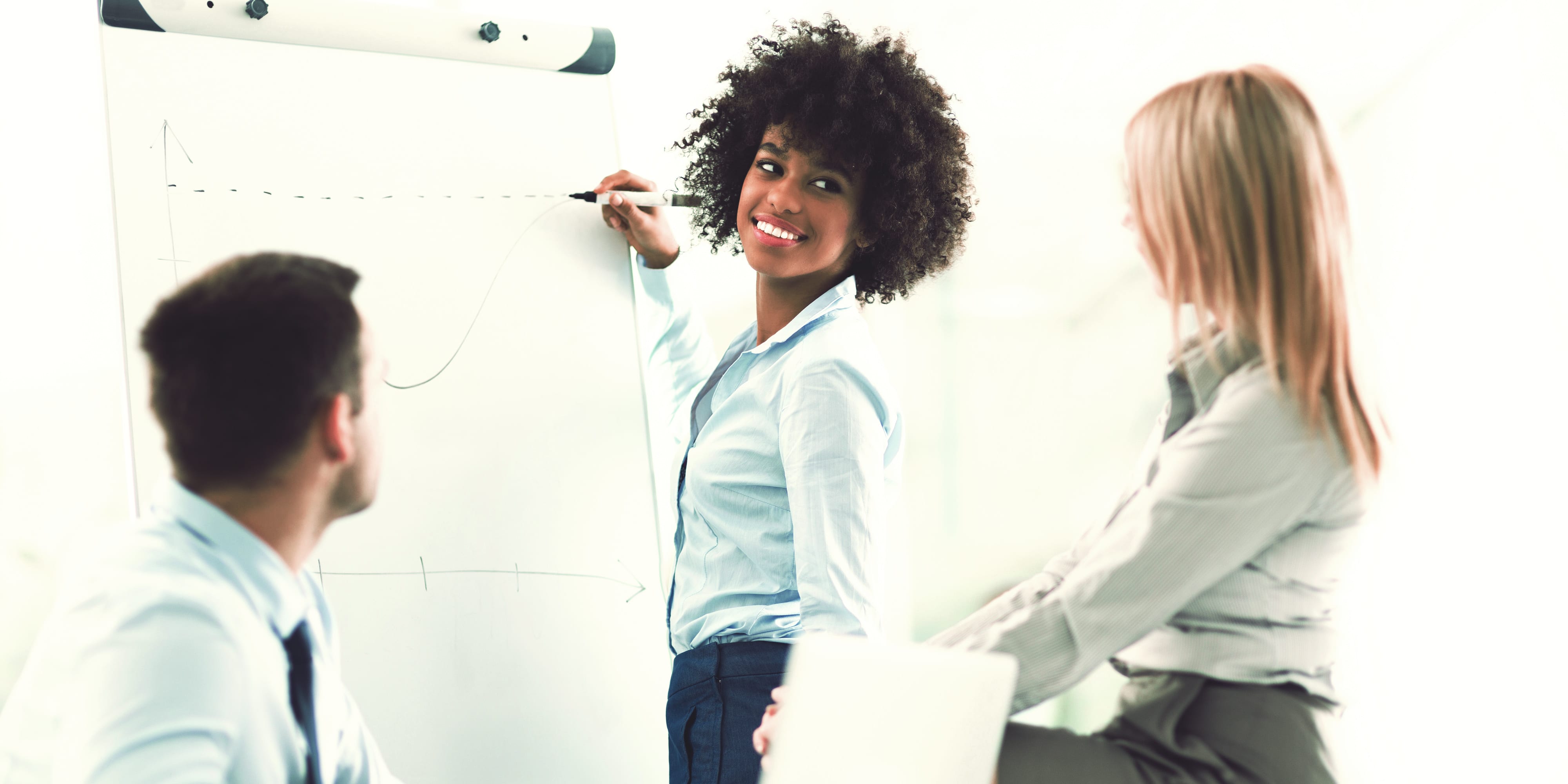 Frau präsetniert an Flipchart