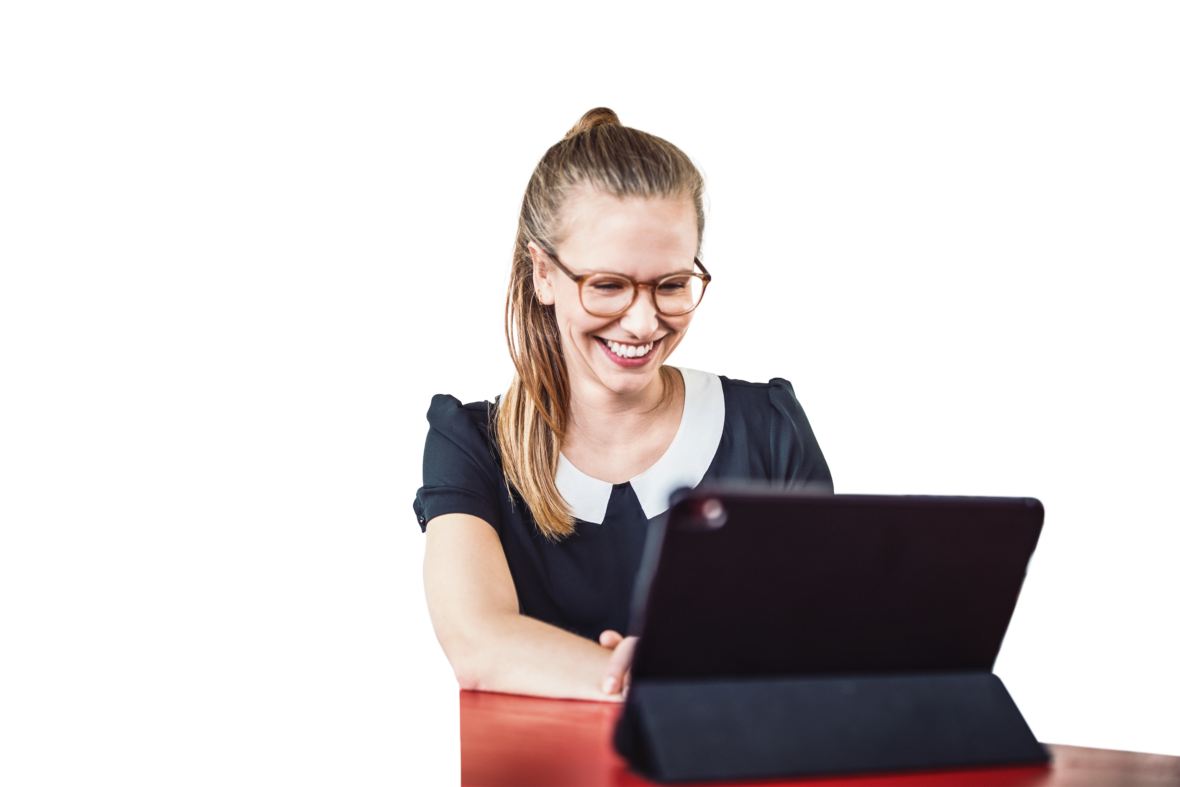 Young woman smiling during a video call in office