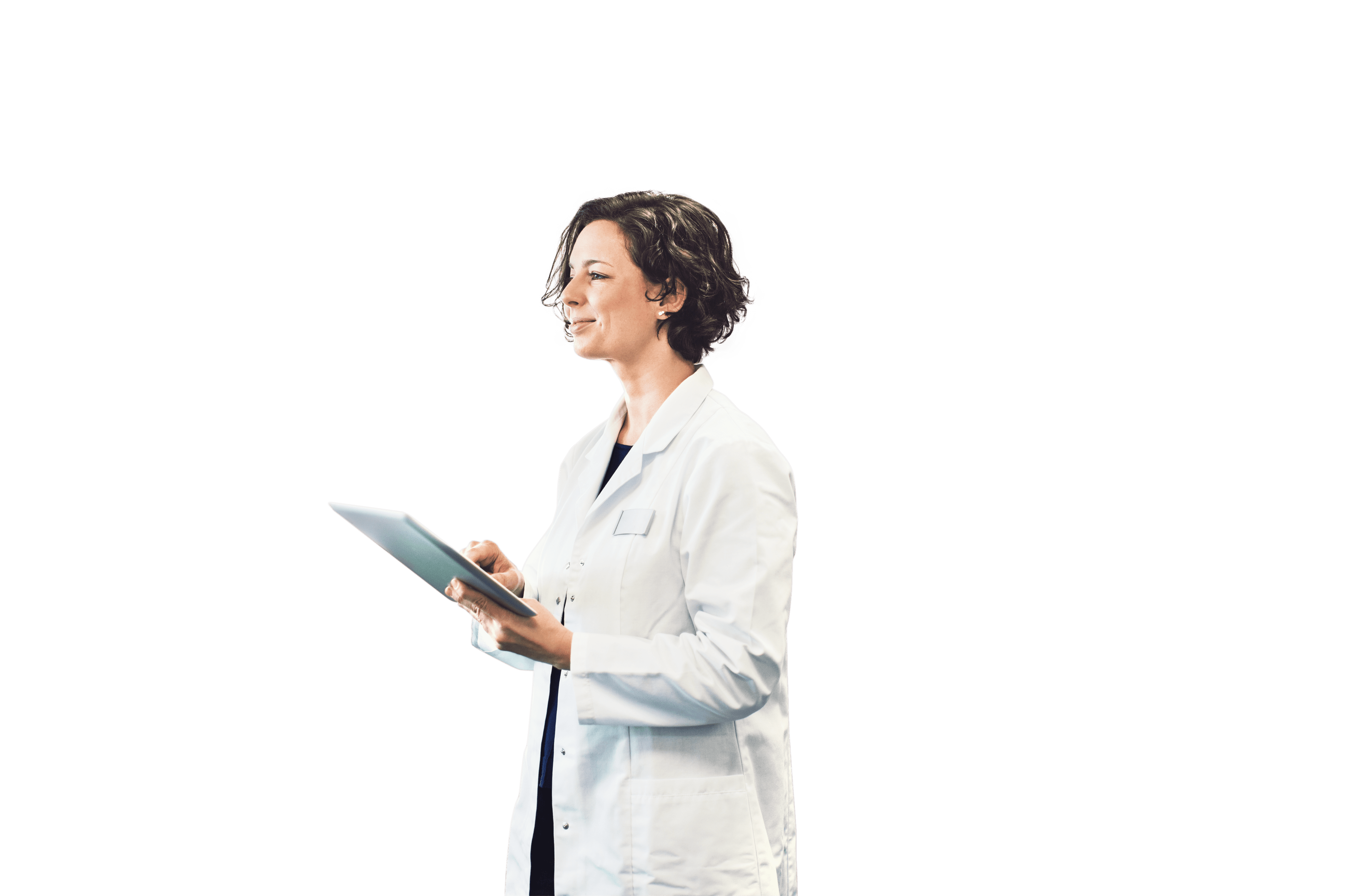 Weibliche Apotheker mit einem Digitaltablett