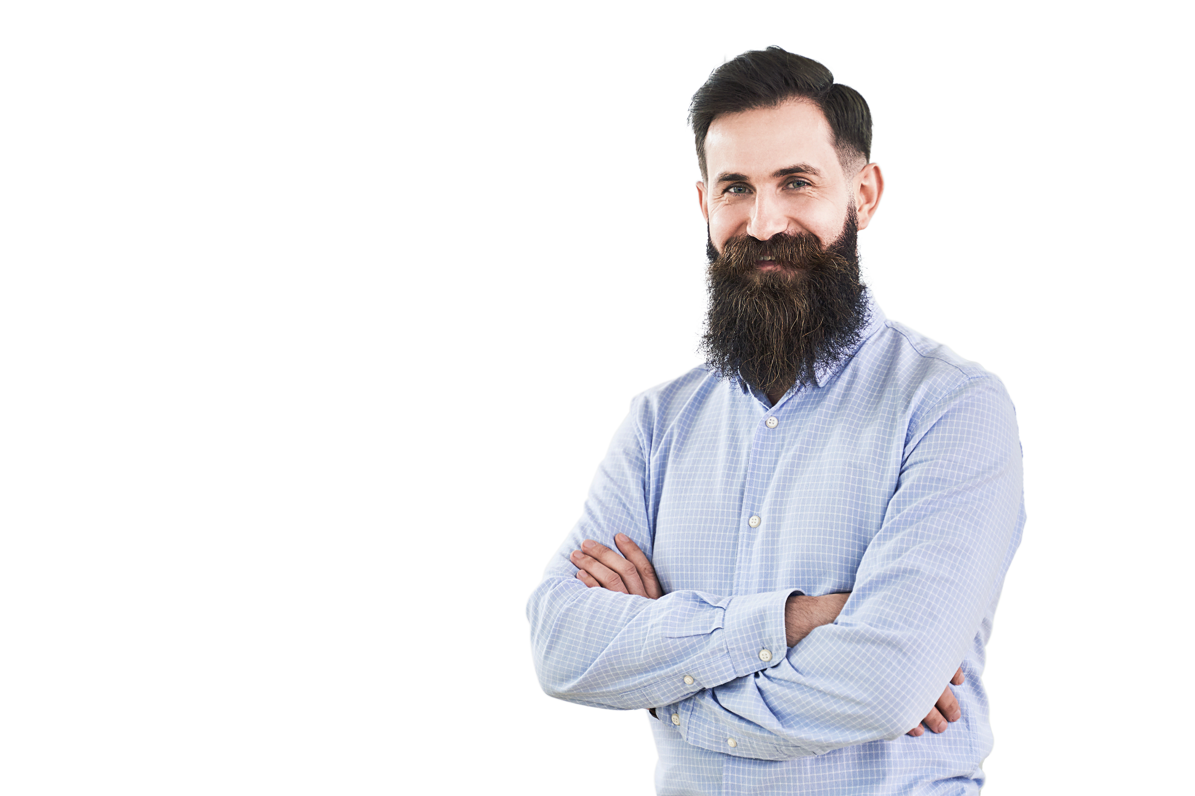 Glücklich lächelnd bärtigen Senior Entwickler oder Manager in modernen IT-Büro.