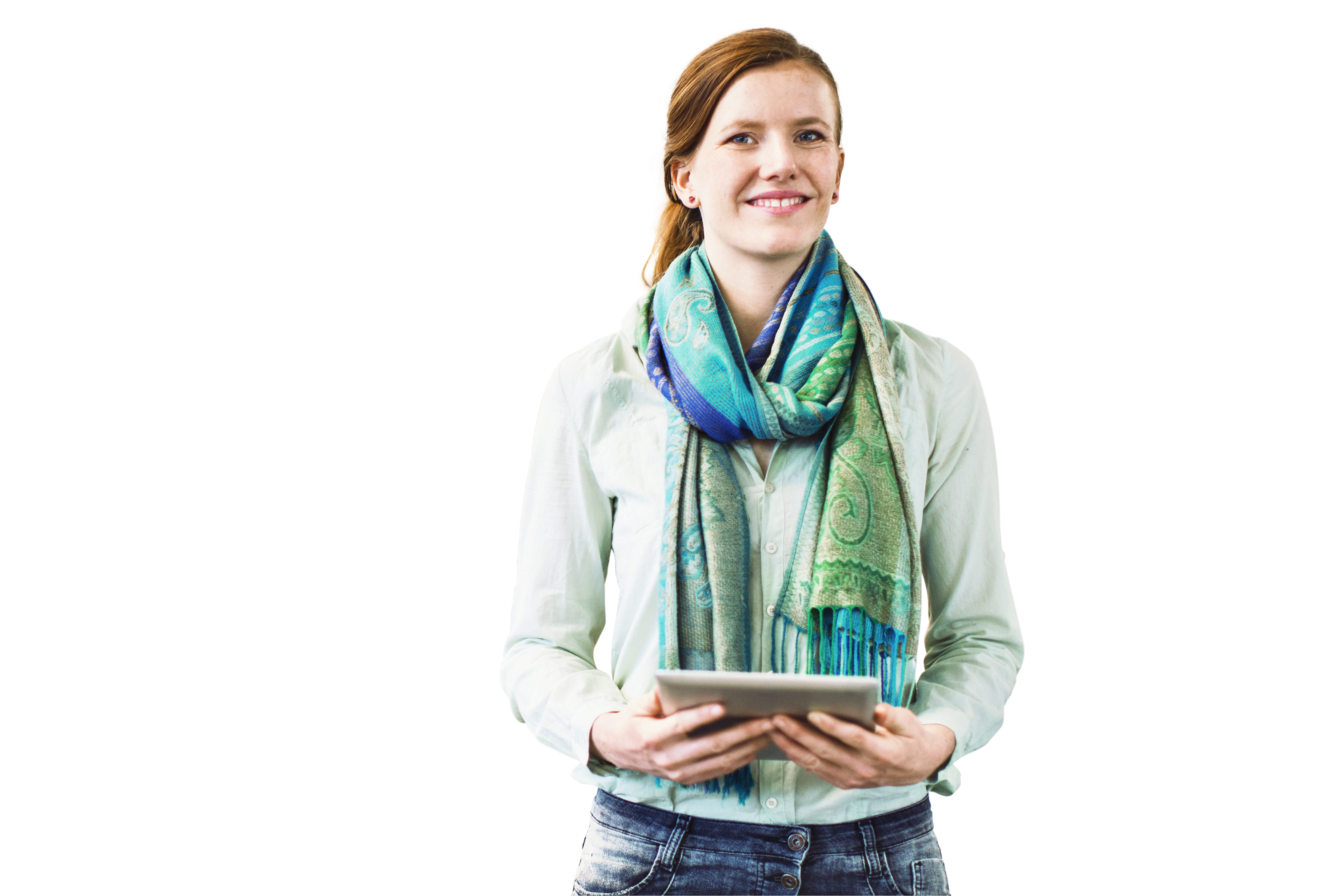 Lächelnd Geschäftsfrau holding digital tablet