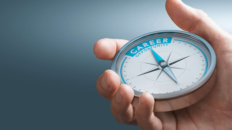 A compass with the message "career opportunity" on it