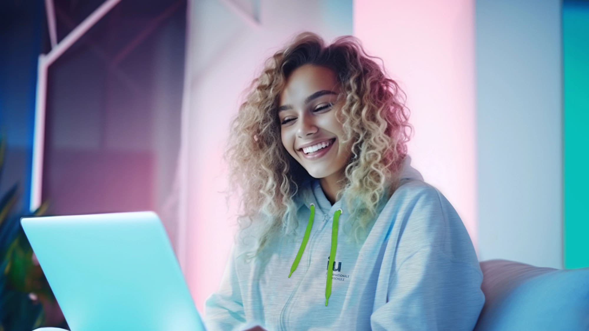 Happy IU Student using Syntea in her laptop