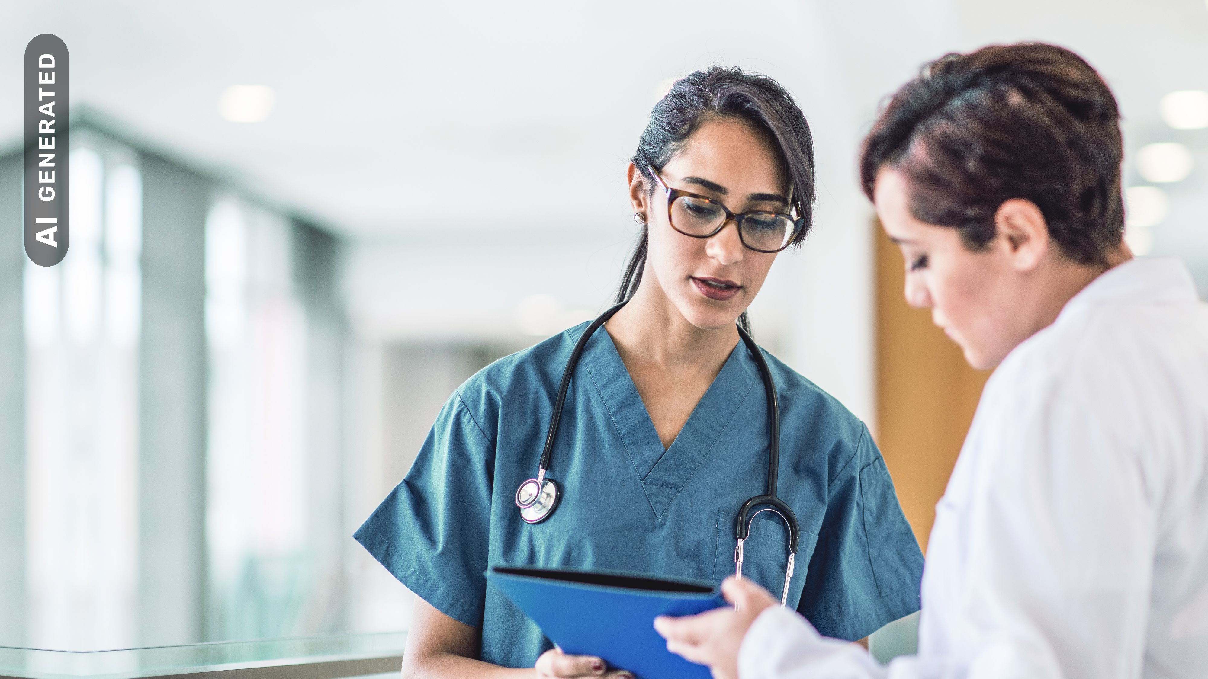 Titelbild für Infoseite “Bachelor Physician Assistant”: Physician Assistant im Gespräch mit Ärztin, AI-generated