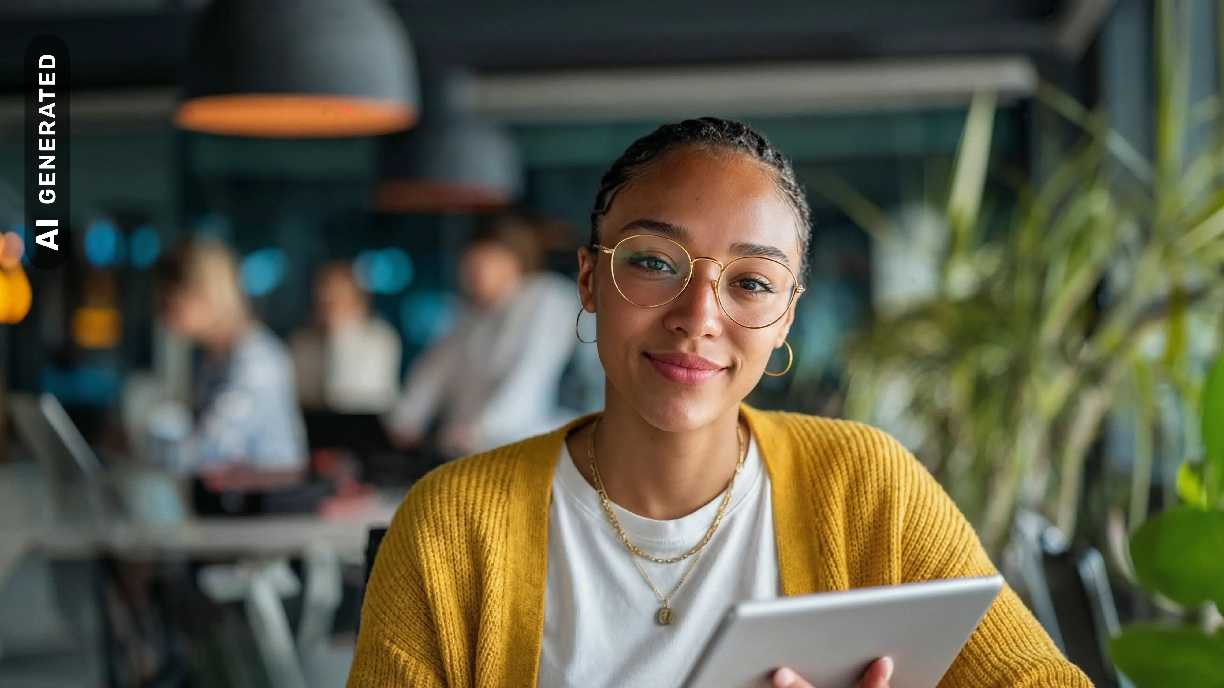 Bachelor BWL: Studentin mit Tablet im Campus, AI-generated