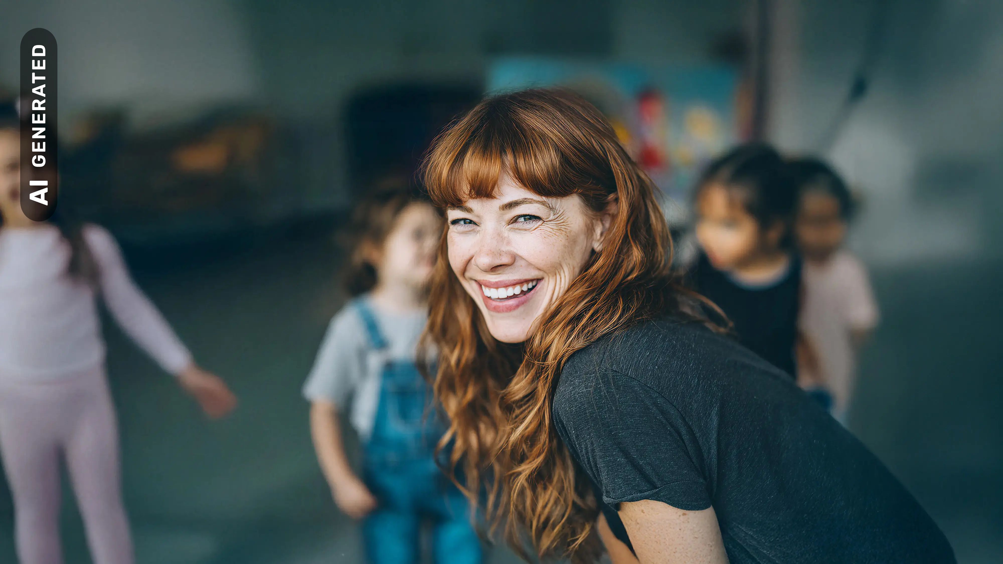 Bachelor Soziale Arbeit: Frau mit Gruppe von Kindern, AI-generated