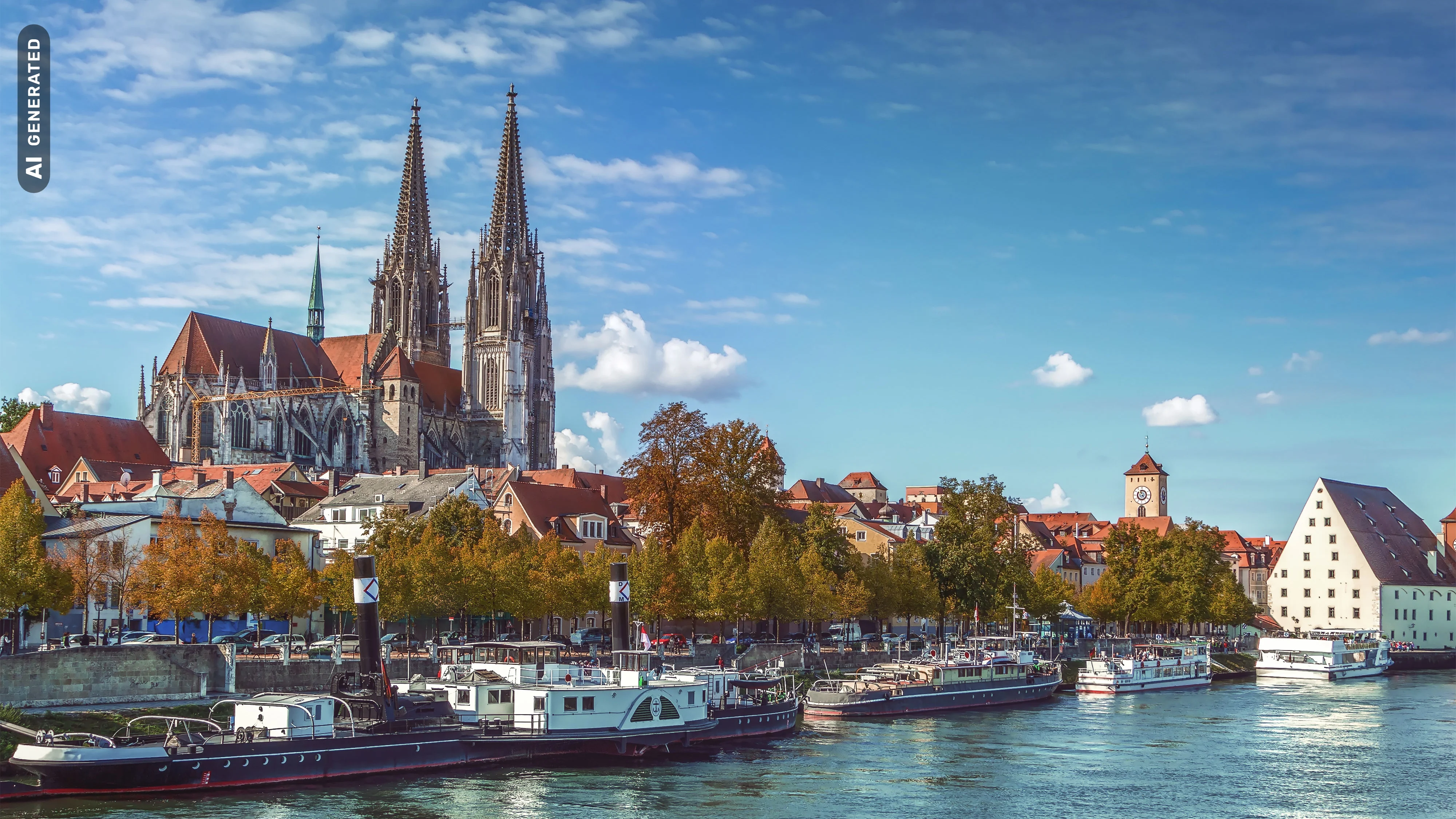 Titelbild auf Studiengangseite "duales Studium Regensburg": Flussblick, AI-generated
