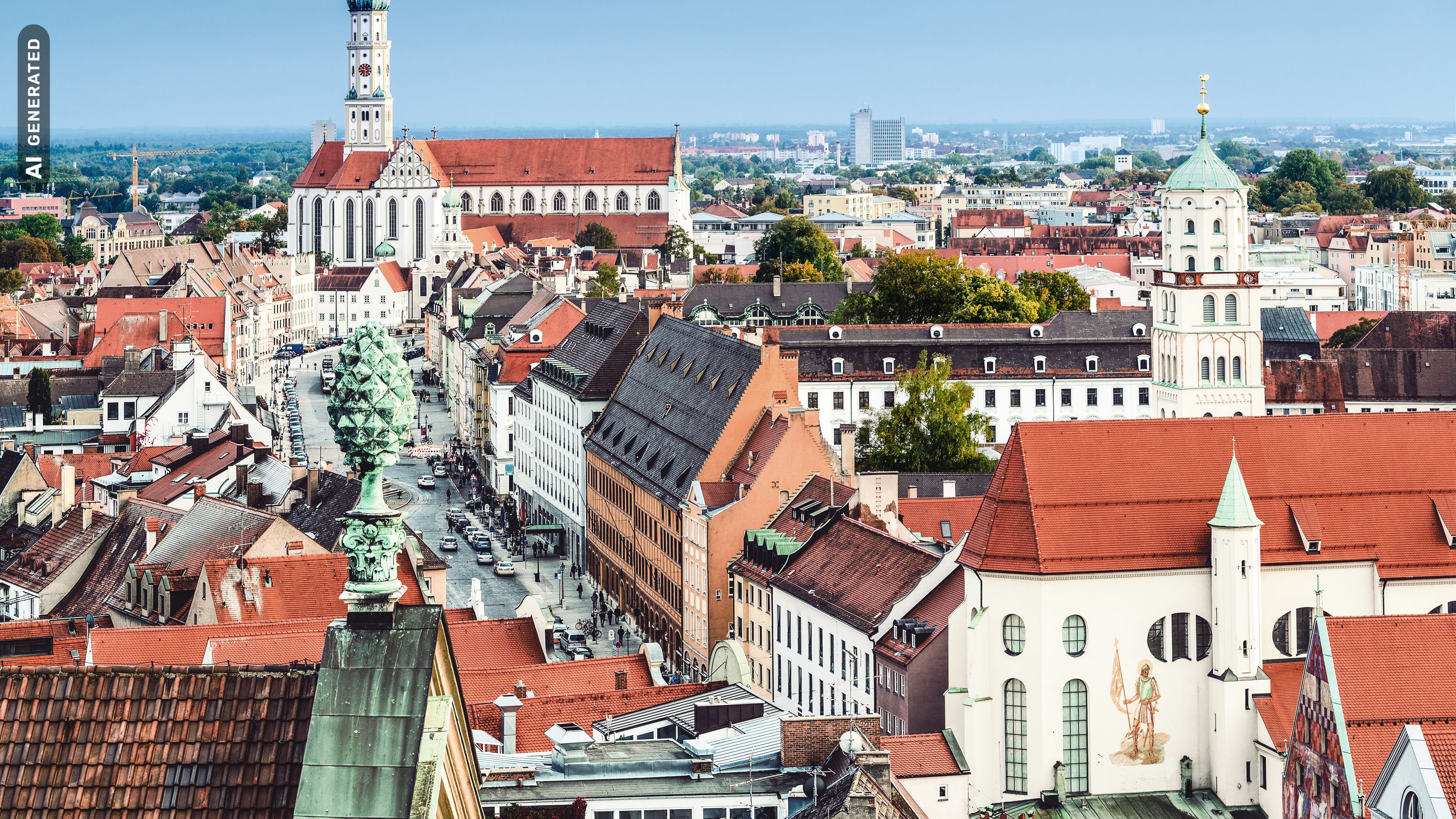 Titelbild auf Studiengangseite "duales Studium Augsburg": Stadtblick, AI-generated
