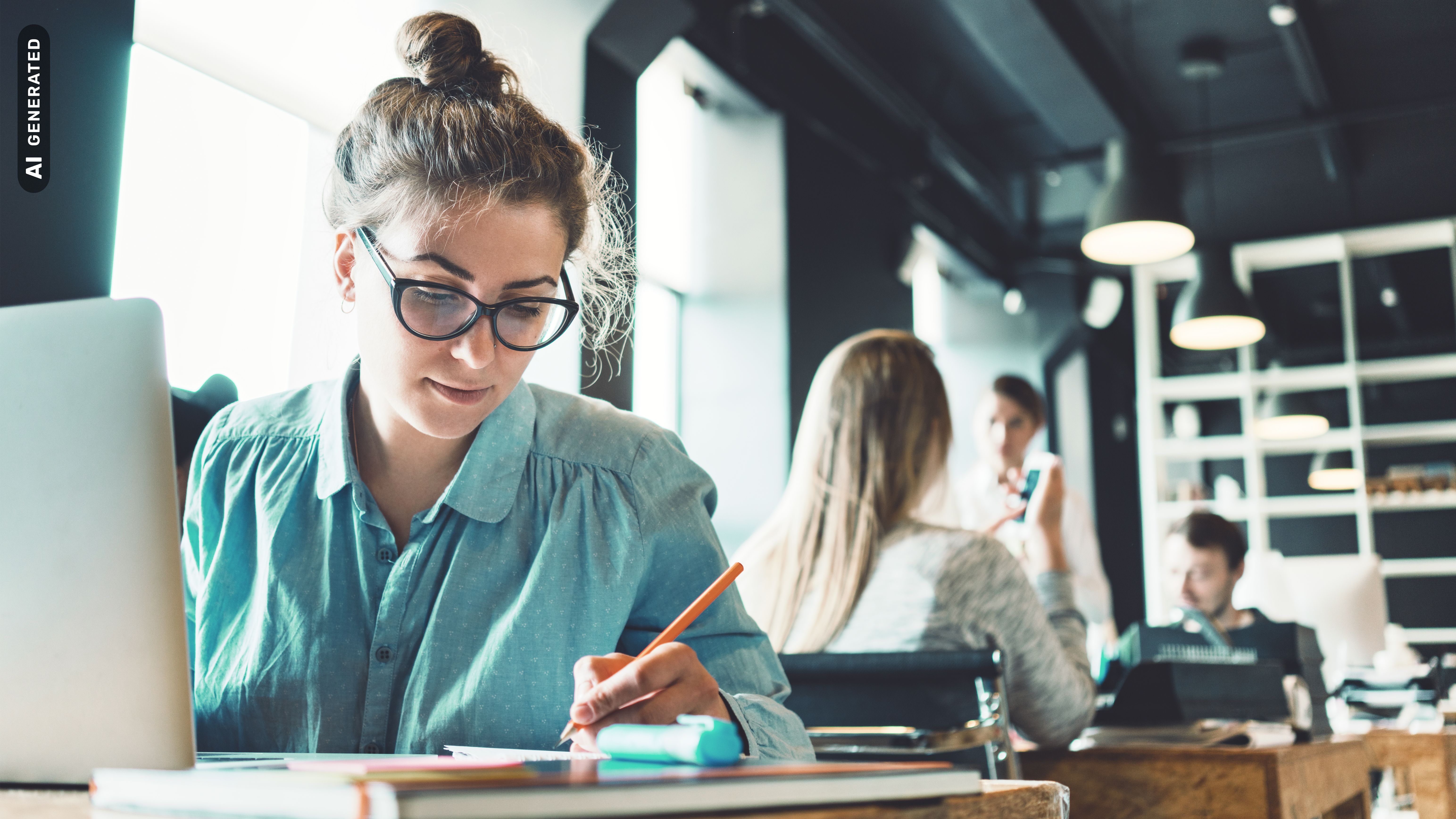 Studentin lernt in Bibliothek, AI-generated