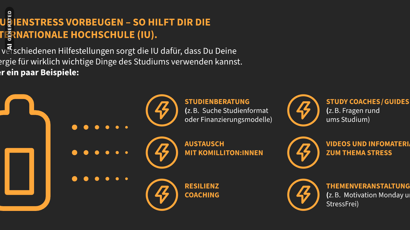 Studienstress vorbeugen bei der IU: Viele Angebote helfen den Studierenden, AI-generated