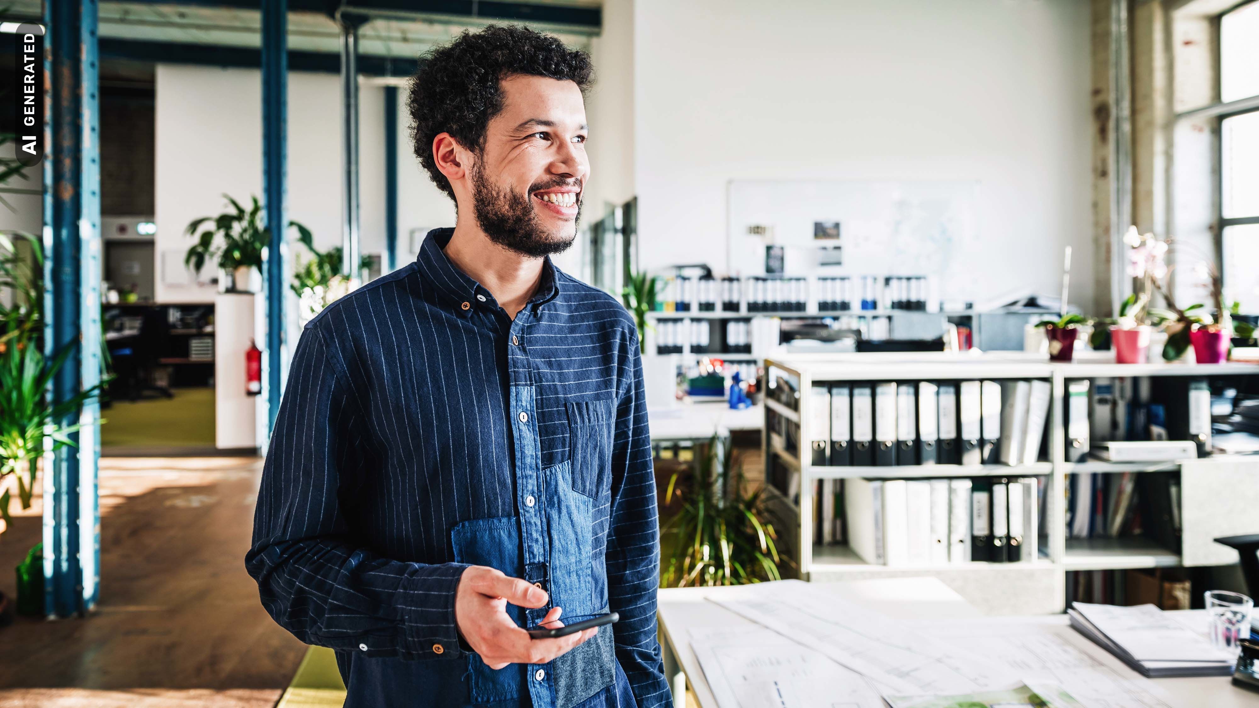 Motivationsschreiben Stipendium – Studierender in Büroumgebung, AI-generated
