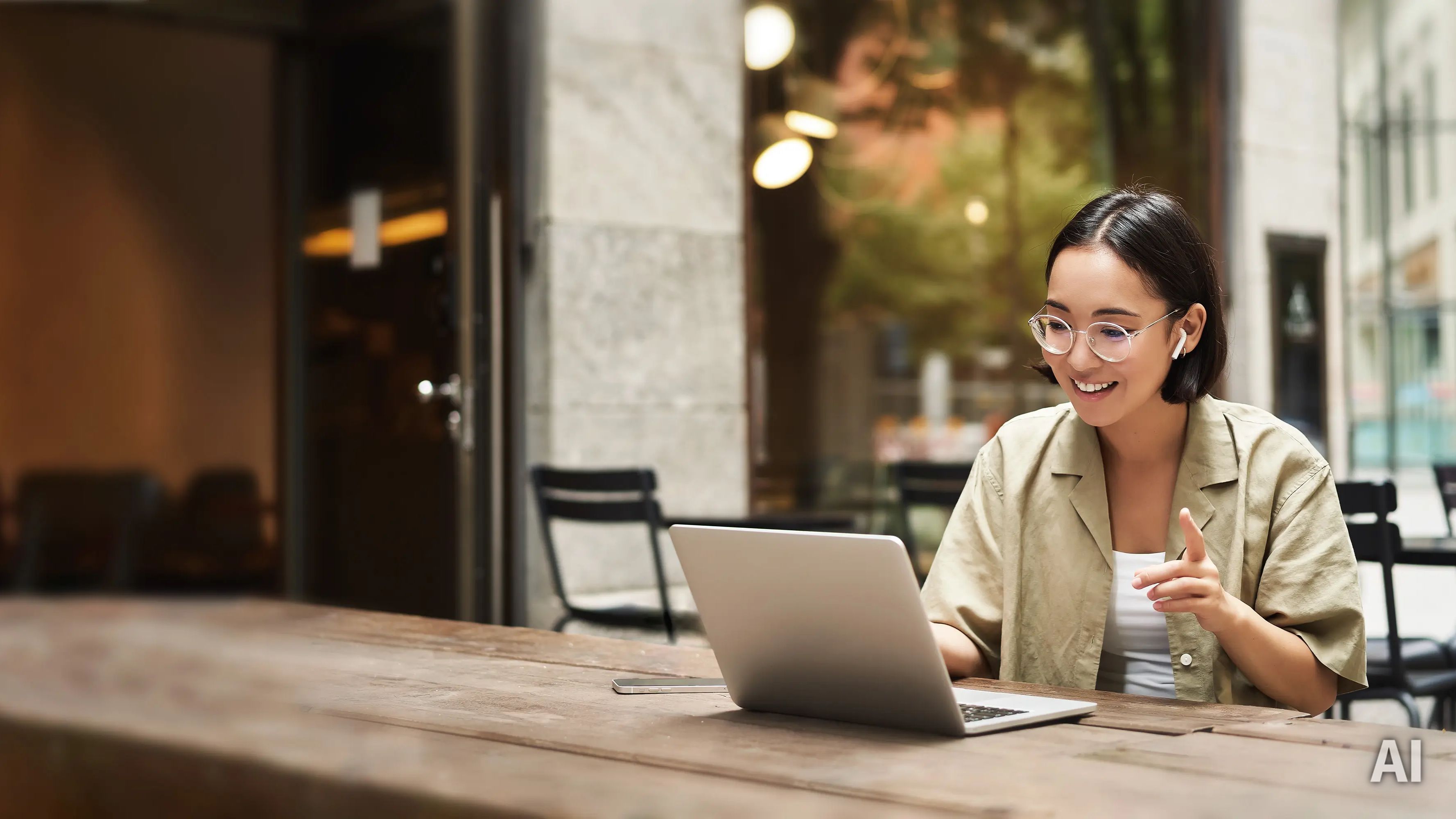 Probemonat an der IU: Studentin lernt am Laptop, AI-generated