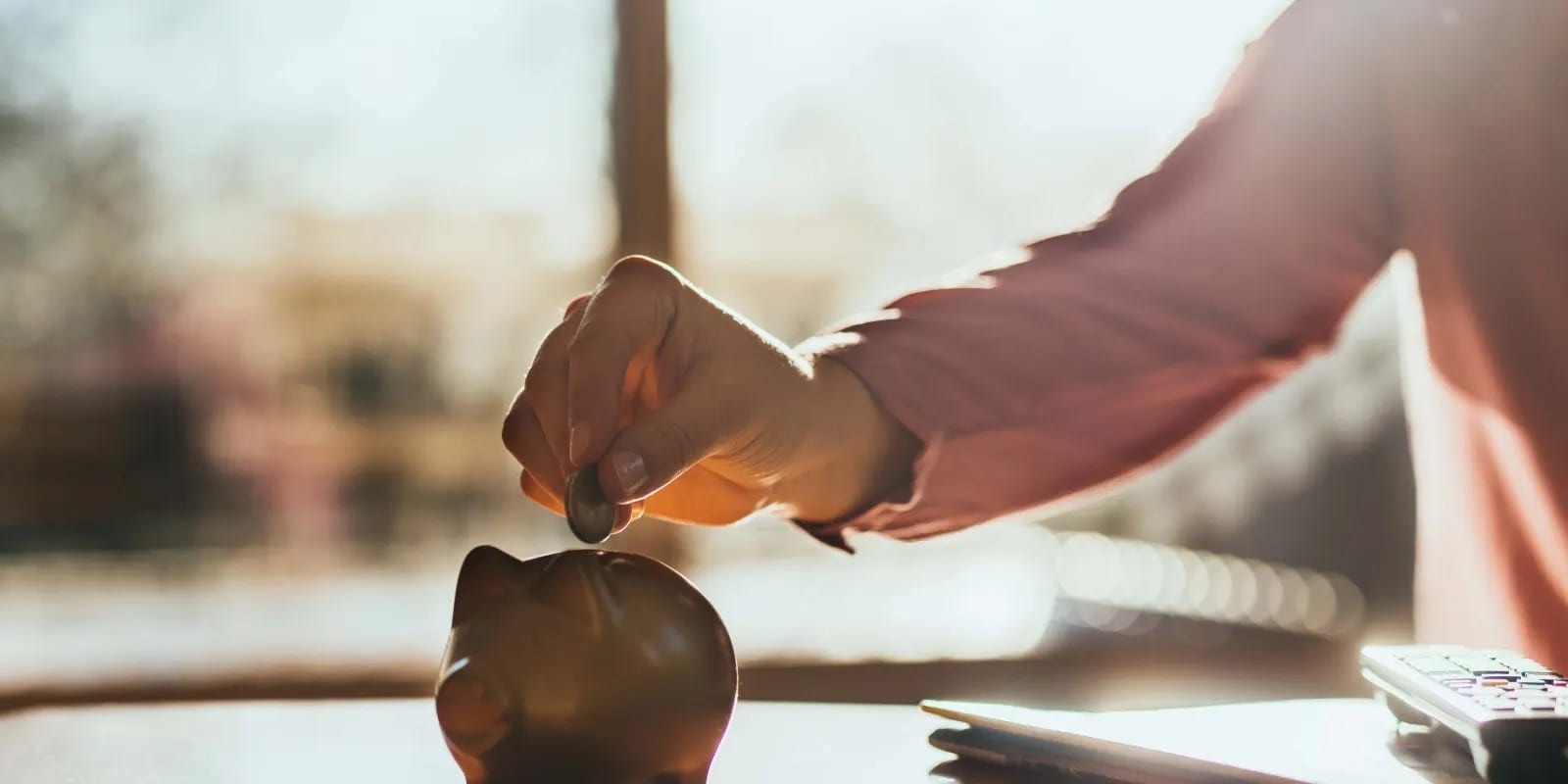 Titelbild für Infoseite "Duales Studium Finanzierung": Münze wird in Sparschwein geworfen