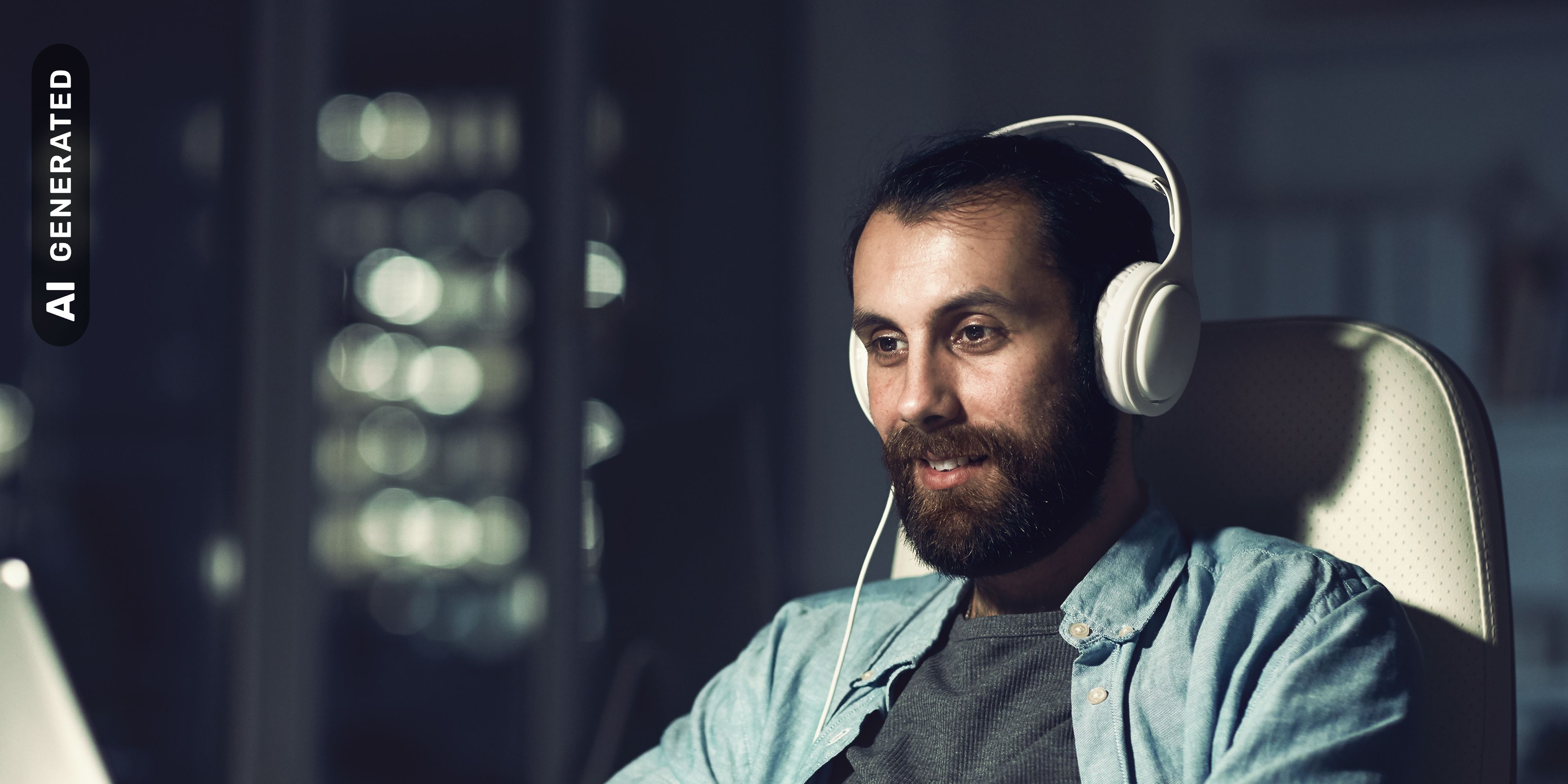 Masterstudiengänge im Bereich IT und Technik: Student arbeitet mit Headset am Computer, AI-generated