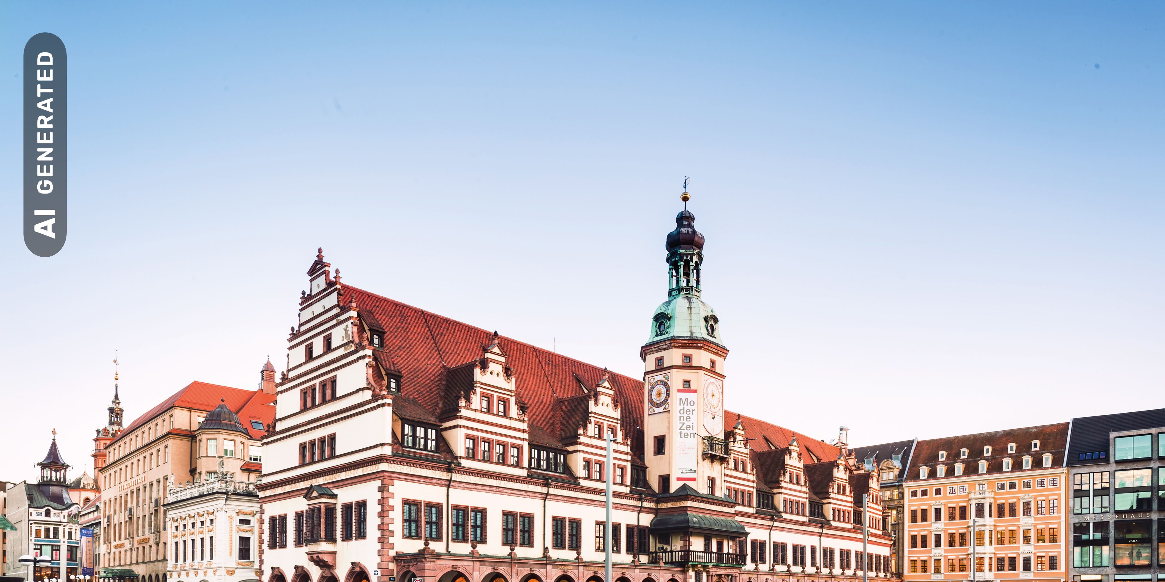 Titelbild für Infoseite "duales Studium soziale Arbeit Leipzig": historische Gebäude, AI-generated
