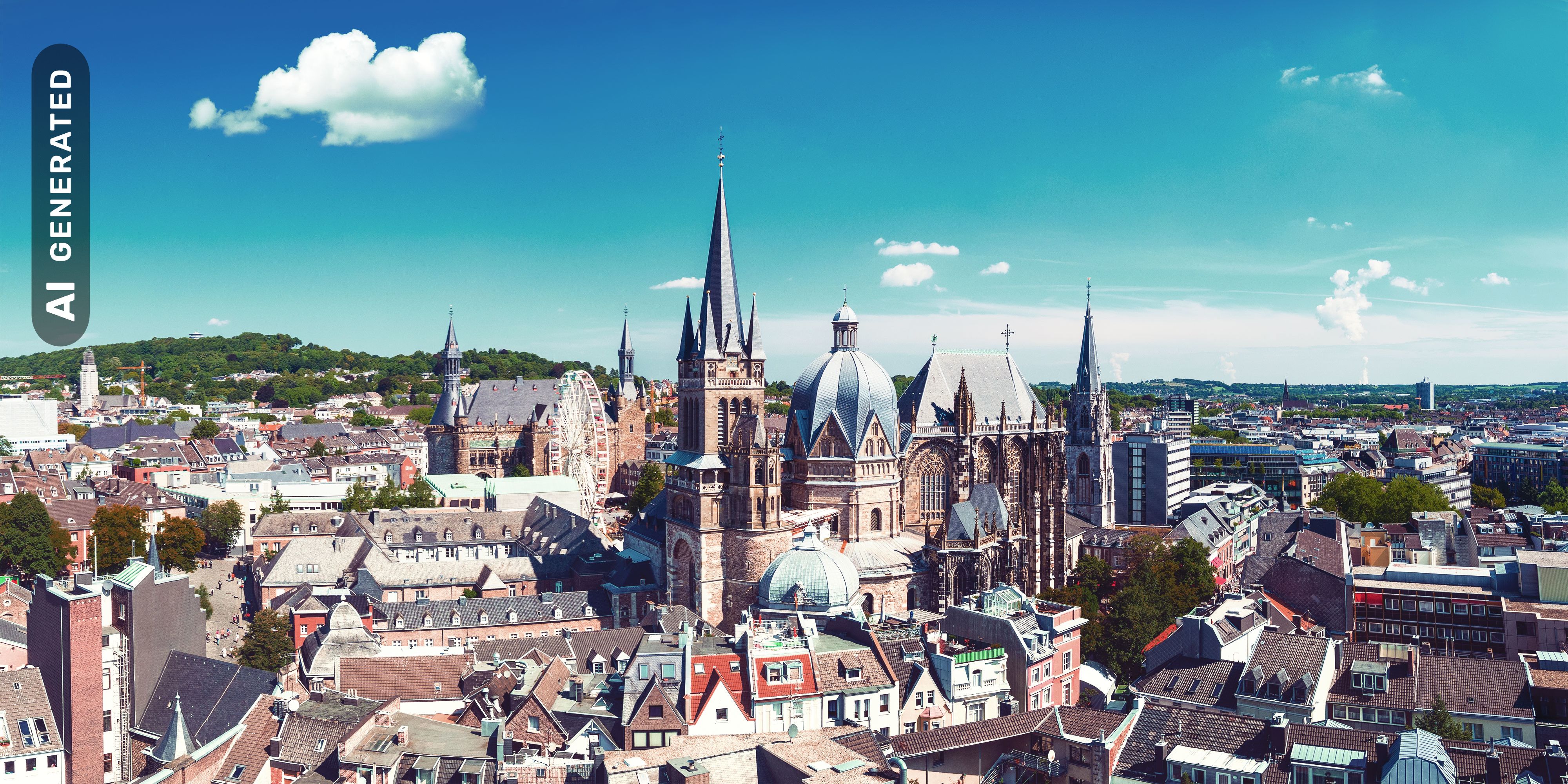 Titelbild auf Studienortseite "duales Studium Aachen": Stadtblick, AI-generated