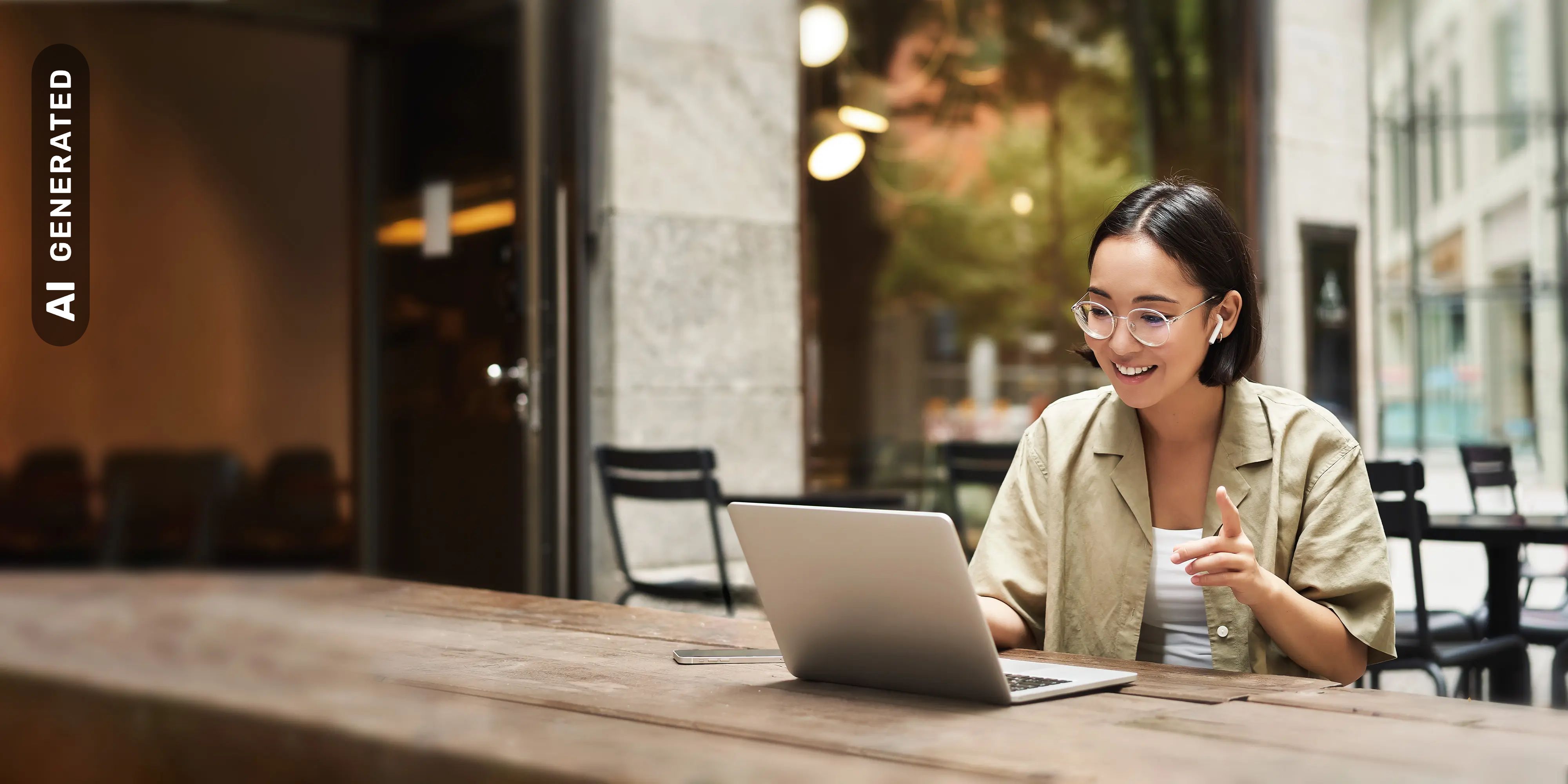 Probemonat an der IU: Studentin lernt am Laptop, AI-generated