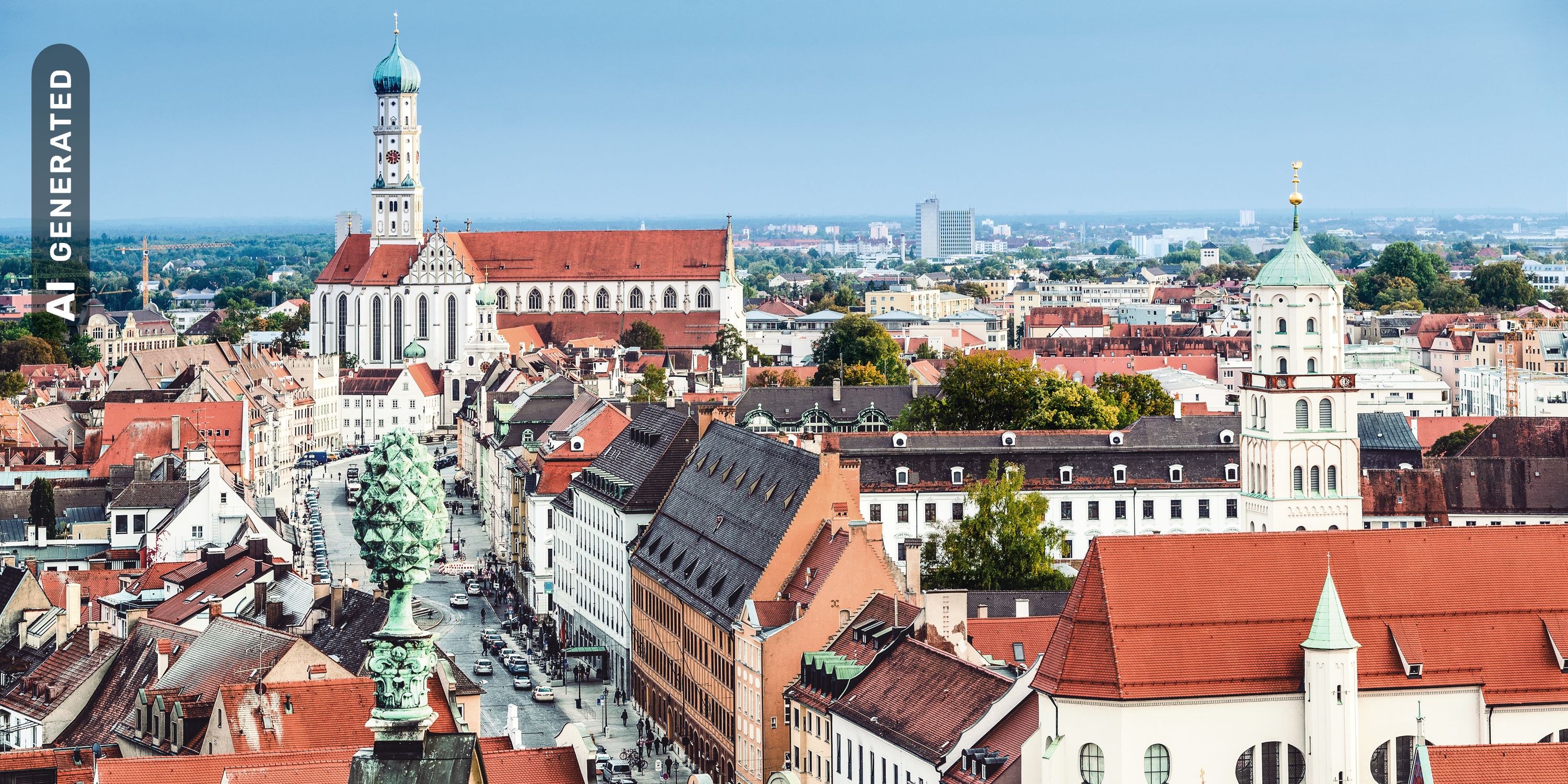 Titelbild auf Studiengangseite "duales Studium Augsburg": Stadtblick, AI-generated