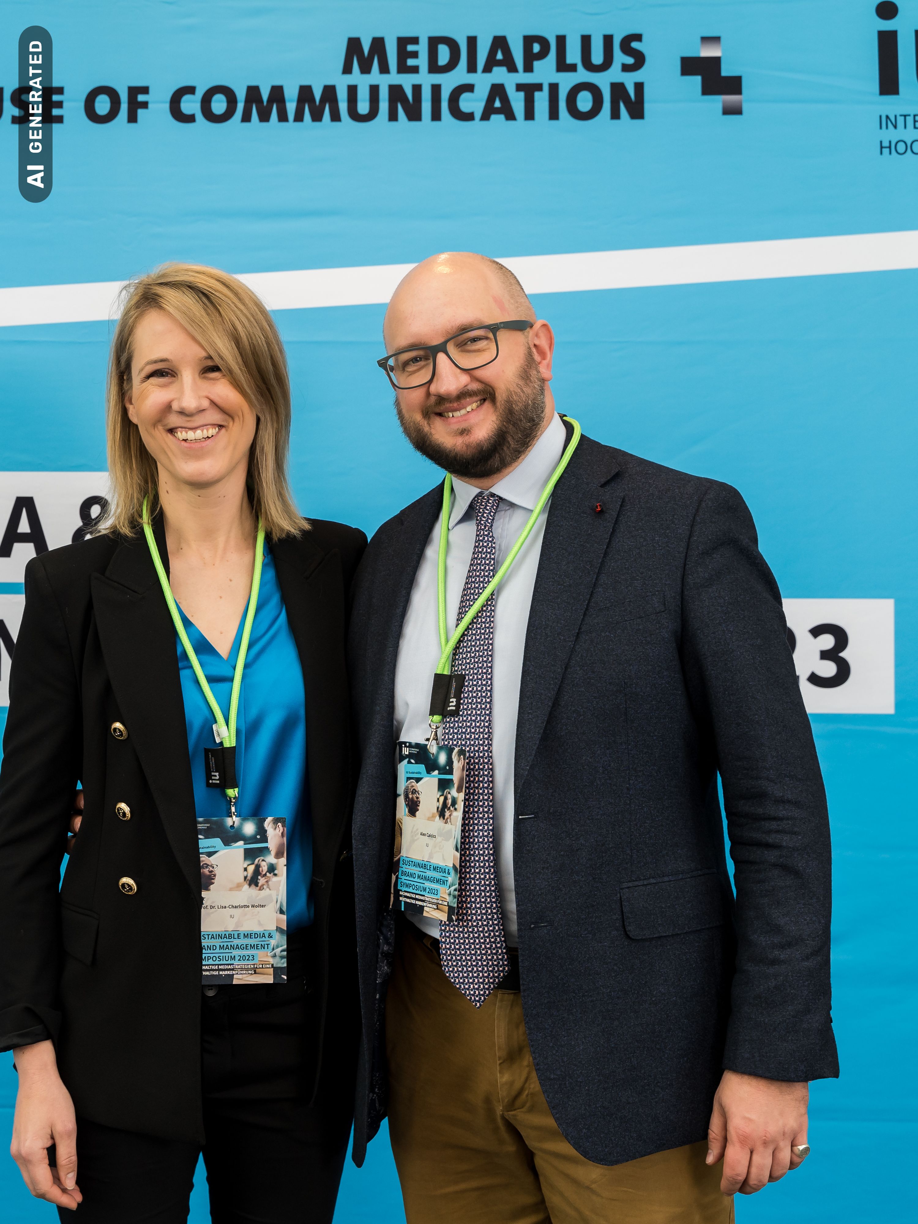 Sustainable Media and Brand Management Symposium 2023 - Prof. Dr. Lisa-Charlotte Wolter und Alex Caicics, AI-generated