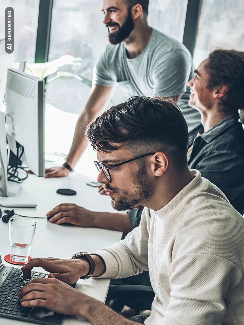 Titelbild zum Artikel "IT-Berufe": IT Kollegen im Büro, AI-generated