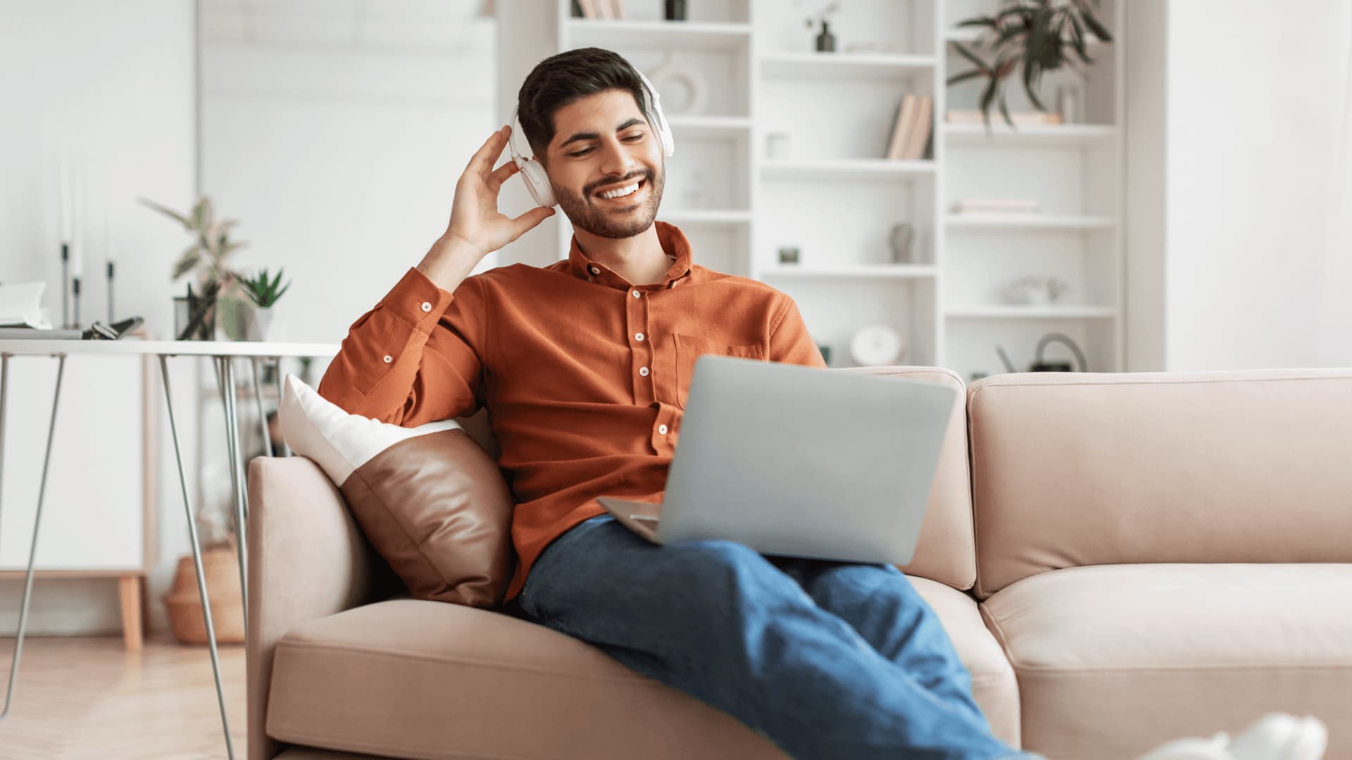 Distance learning student talking with classmates from laptop at home