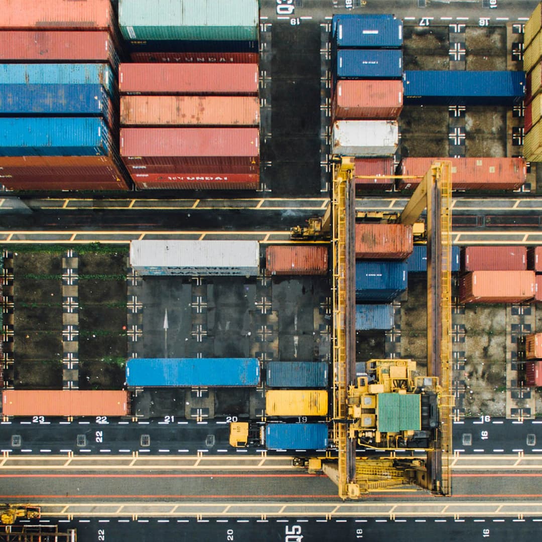 Container ships in a ship yard.