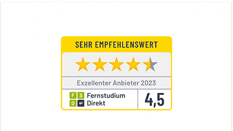 IU Internationale Hochschule erhält über Fernstudium Direkt die Auszeichnung „Exzellenter Anbieter 2023“ mit einer Bewertung von 4,5