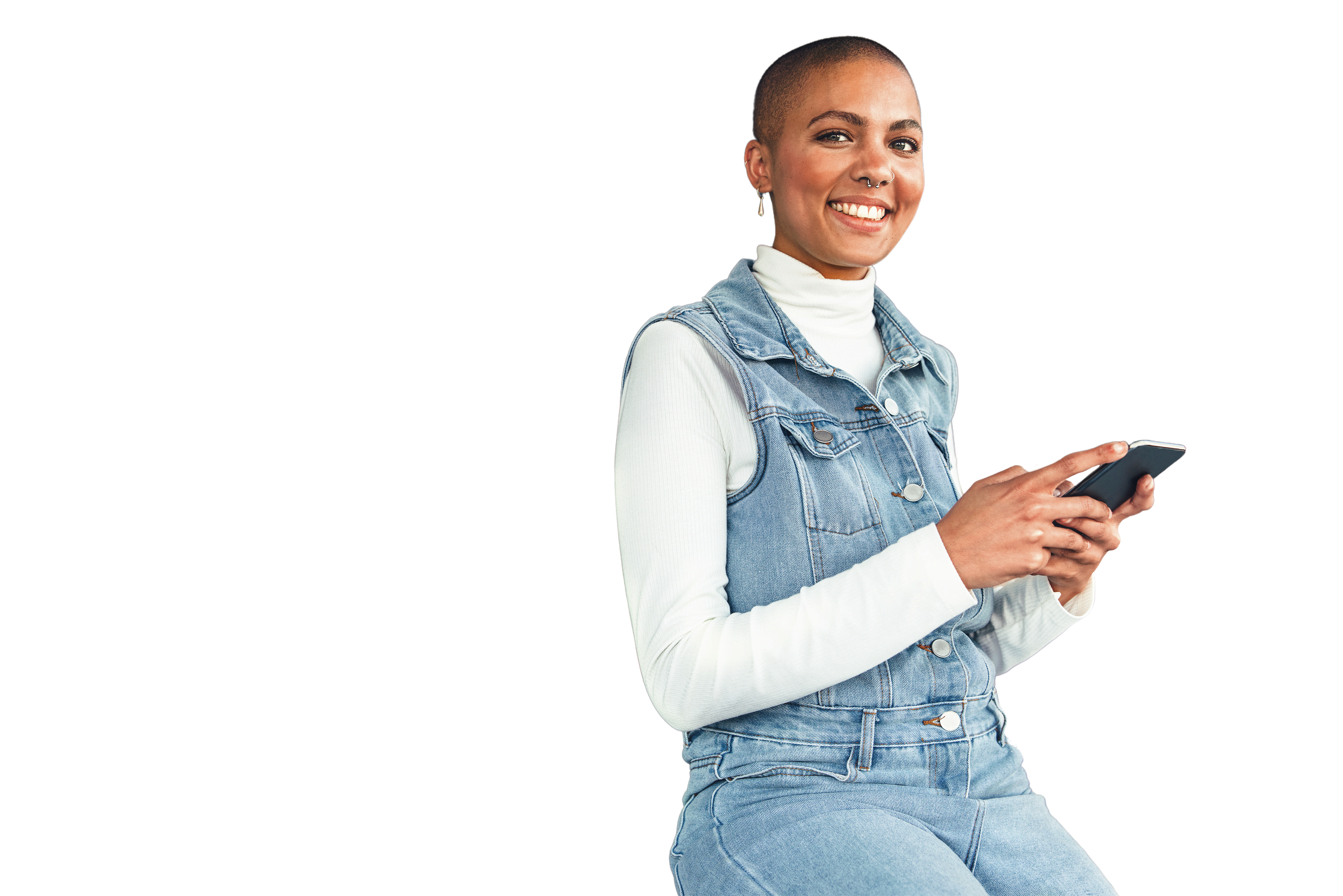 Titelbild für Infoseite “Bachelor BWL und Customer Experience Management”: Frau mit Smartphone im Besprechungsraum