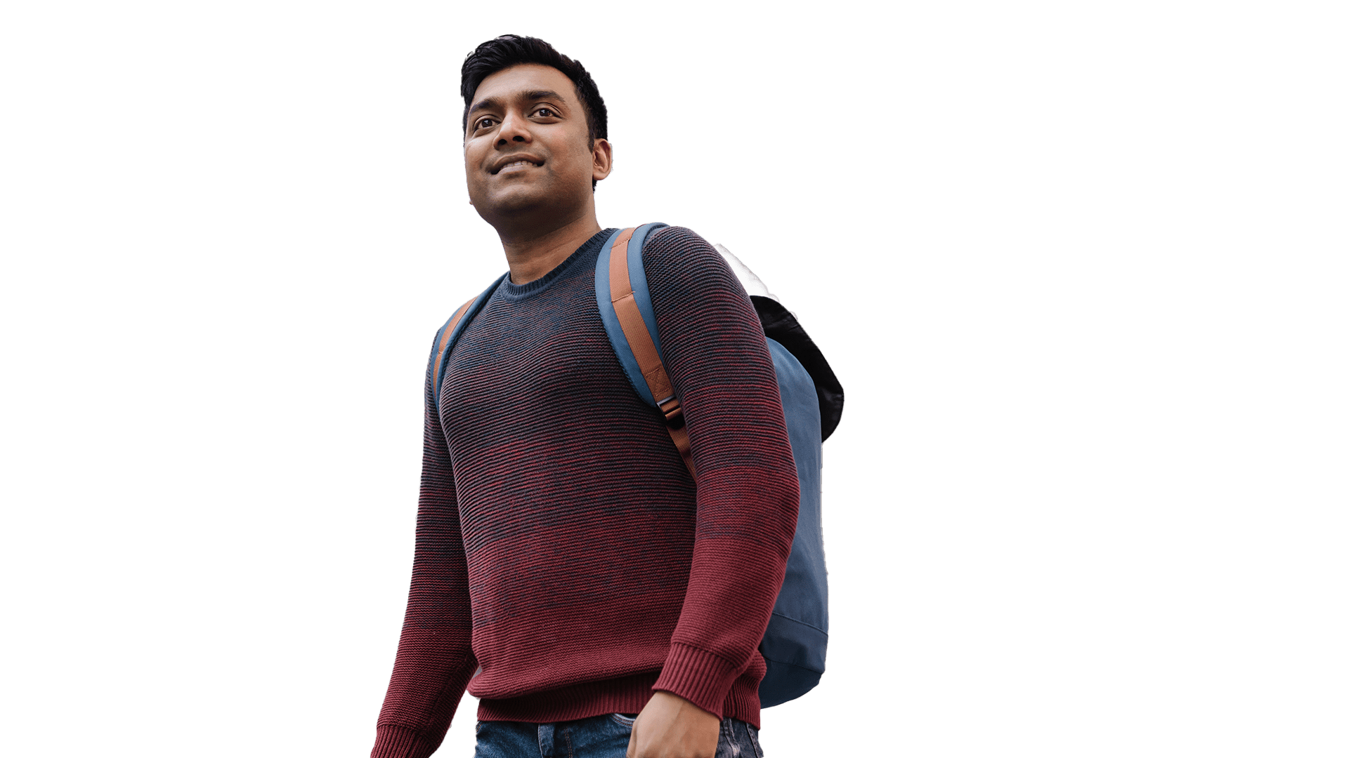 Indian student wearing a backpack ready to pursue higher education