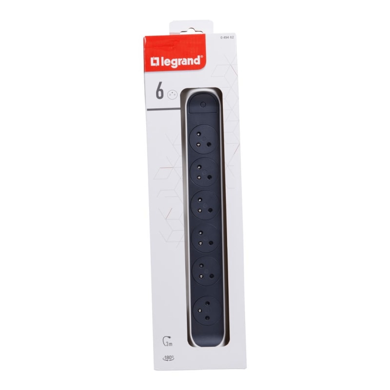 Rallonge multiprise rotative avec 6 prises de courant Surface , interrupteur et cordon 3m - blanc et gris foncé Legrand — Legrand, référence 049462