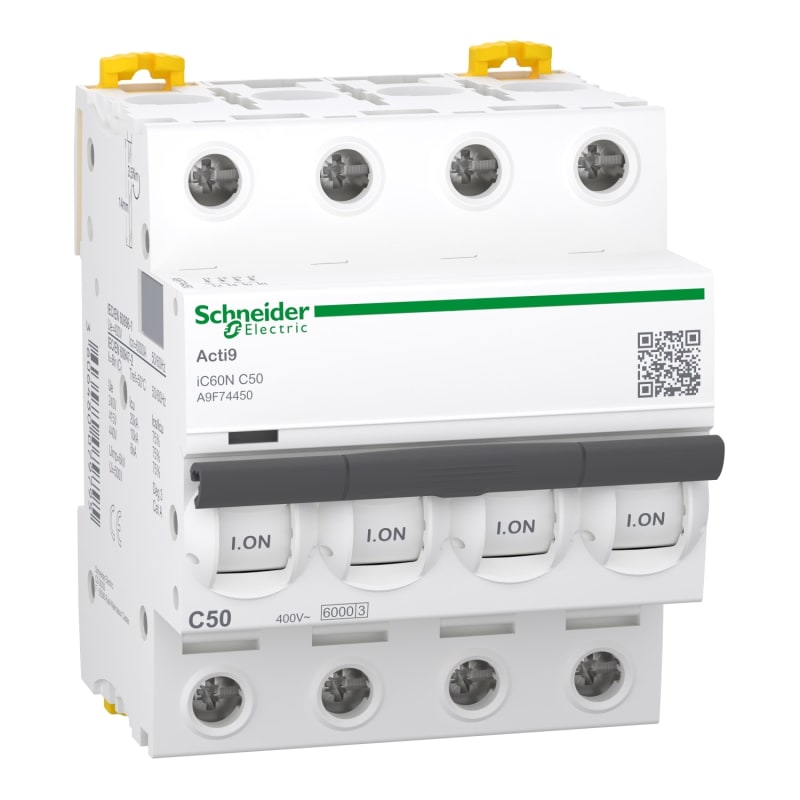 Disjoncteur, Acti9 iC60N, 4P, 50 A, courbe C, 6000 A , 10 kA SCHNEIDER — Schneider Electric, référence A9F74450