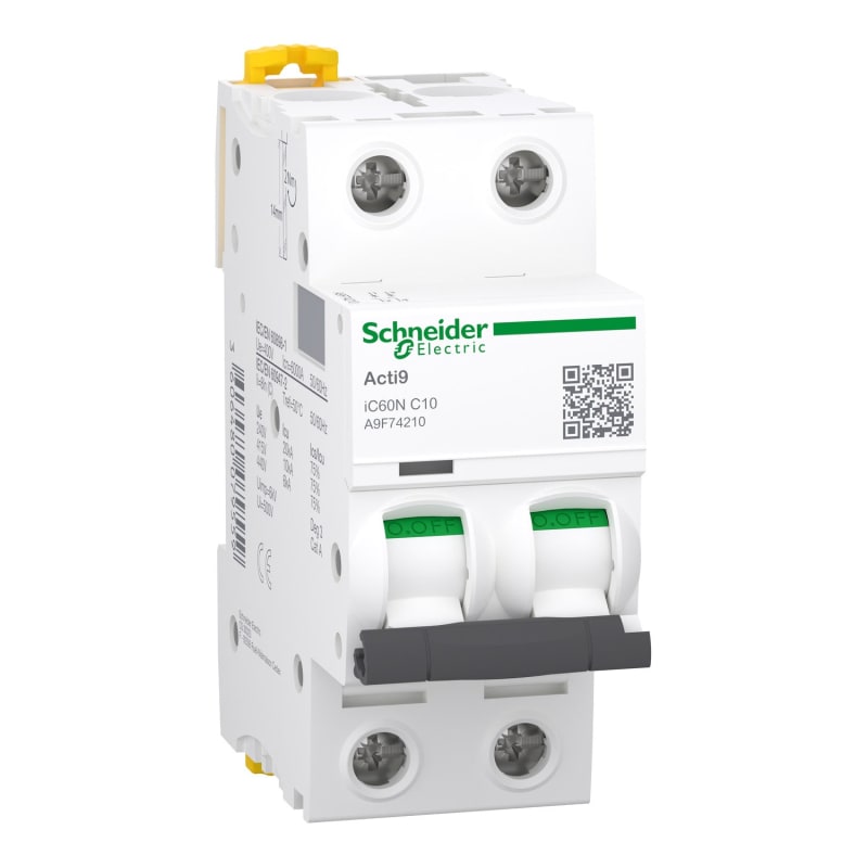 Disjoncteur, Acti9 iC60N, 2P, 10 A, courbe C, 6000 A , 10 kA SCHNEIDER — Schneider Electric, référence A9F74210
