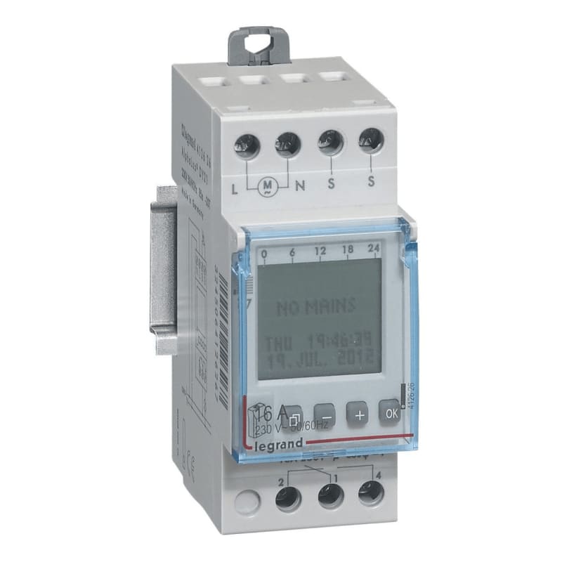 Interrupteur crépusculaire modulaire programmable IP65 - sortie 16A 250V livré avec cellule photoélectrique - 2 modules — Legrand, référence 412626