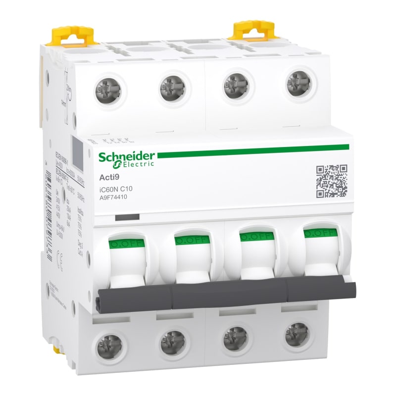 Disjoncteur, Acti9 iC60N, 4P, 10 A, courbe C, 6000 A , 10 kA SCHNEIDER — Schneider Electric, référence A9F74410