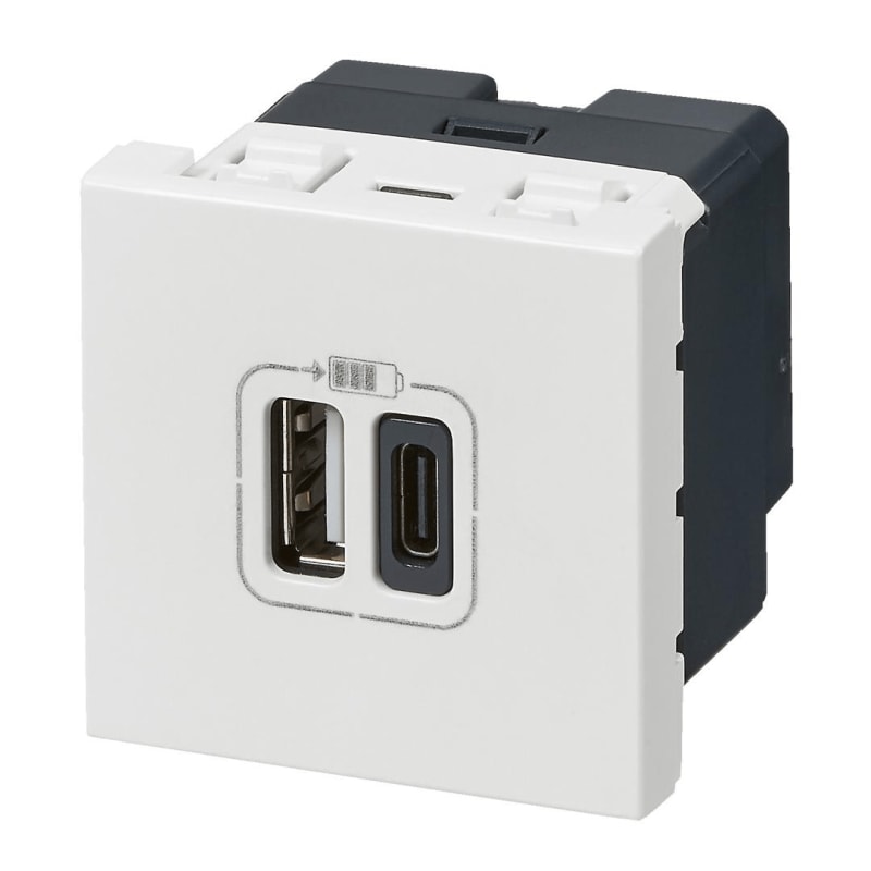 Prise USB double Mosaic – 1 USB‑A + 1 USB‑C – 3A / 15W – 2 modules – Blanc Legrand — Legrand, référence 099428