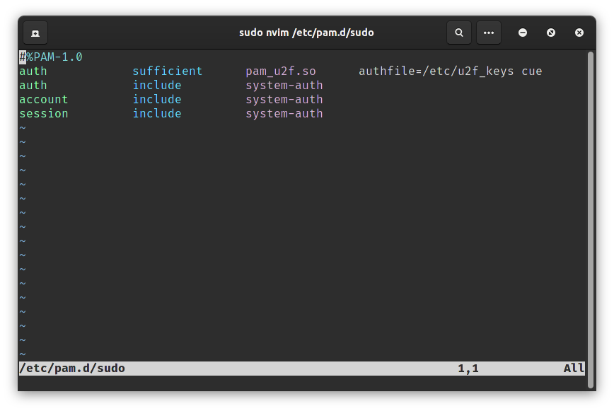 sudo nvim /etc/pam.d/sudo