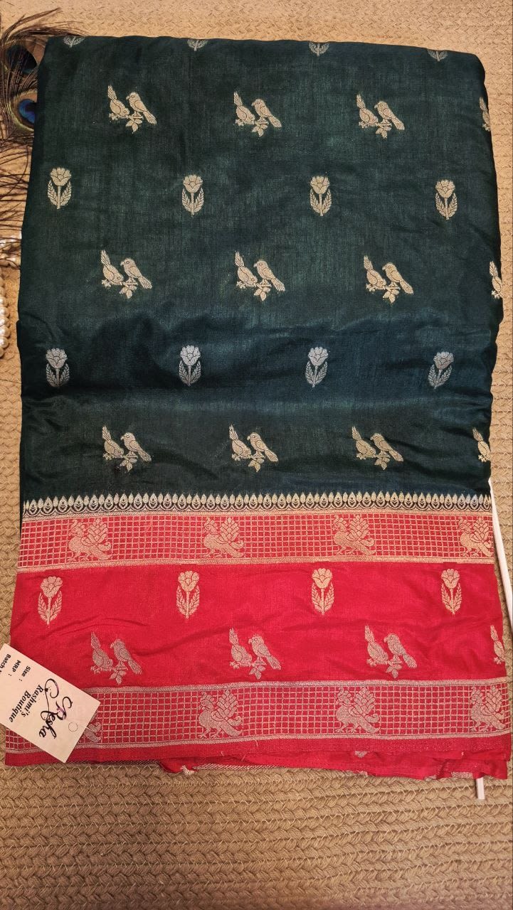 Cotton silk saree with heavy boarder pattern GREEN, photo 4