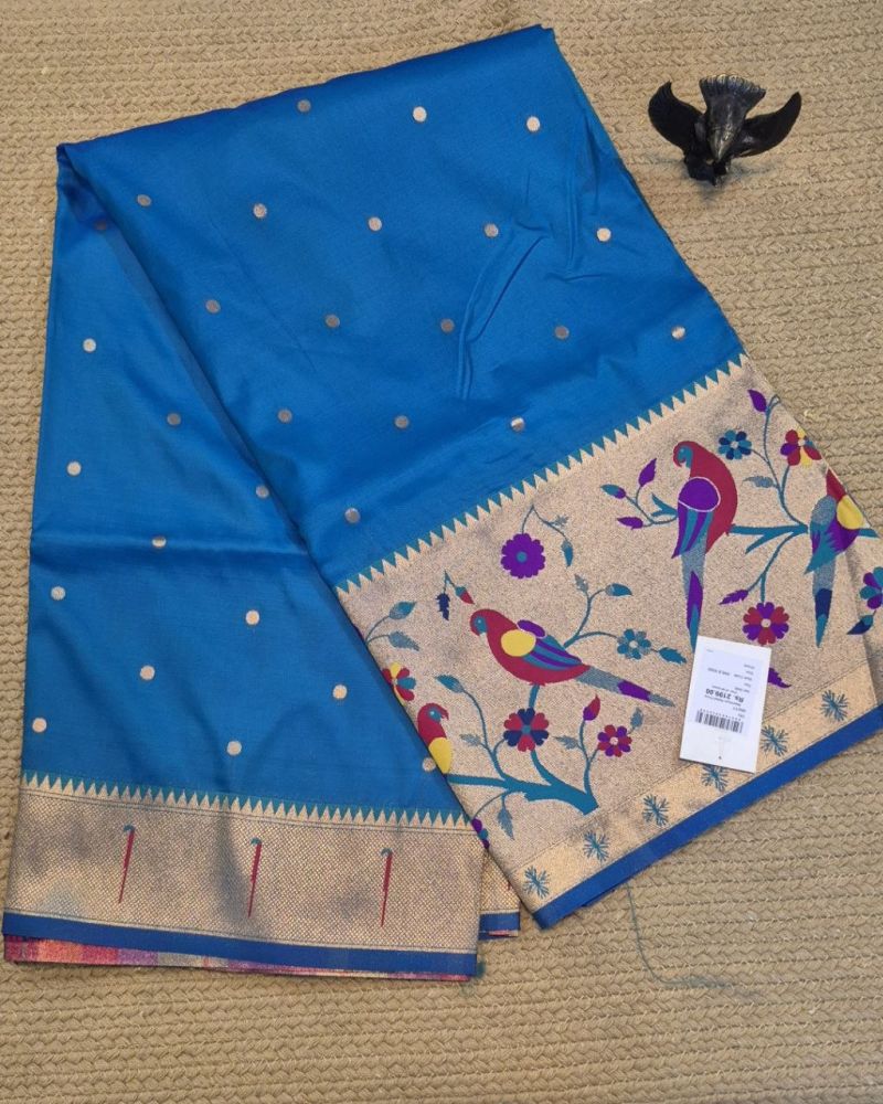 Semi paithani silk sare blue, photo 4