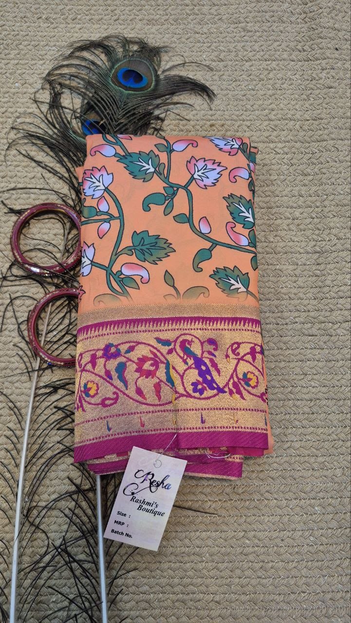 Printed Sami Paithani sari with blouse piece, photo 1