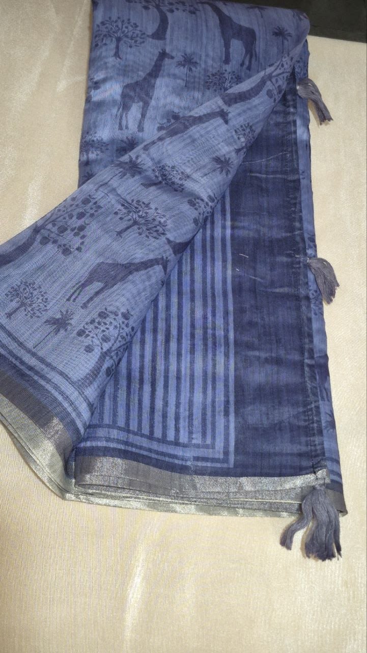 Semi chanderi blue sare, photo 2