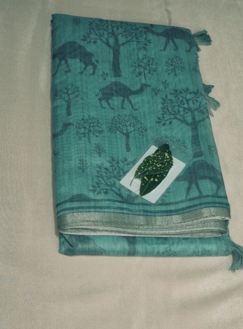 semi chanderi rama colour saree, photo 1