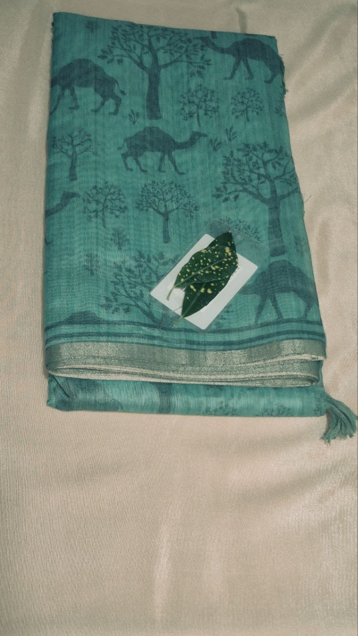 semi chanderi rama colour saree, photo 2