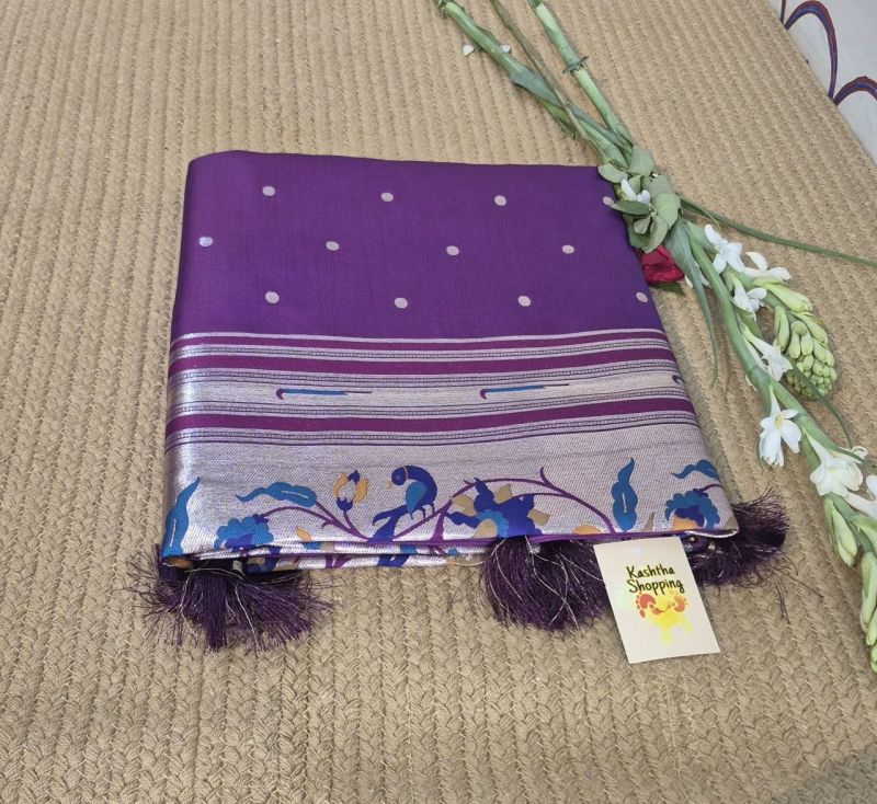 Semi paithani silk sare purple With Blouse Piece, photo 1