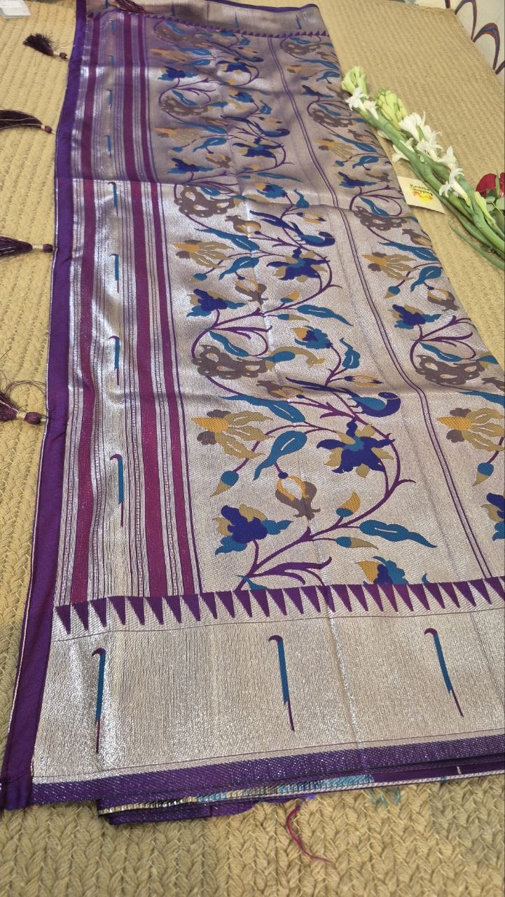 Semi paithani silk sare purple With Blouse Piece, photo 2