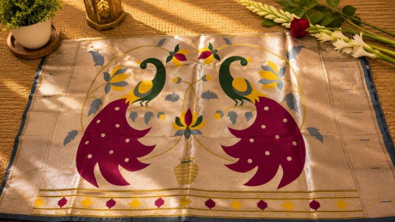 Semi Paithani Mayurka saree green with blouse Piece, photo 2